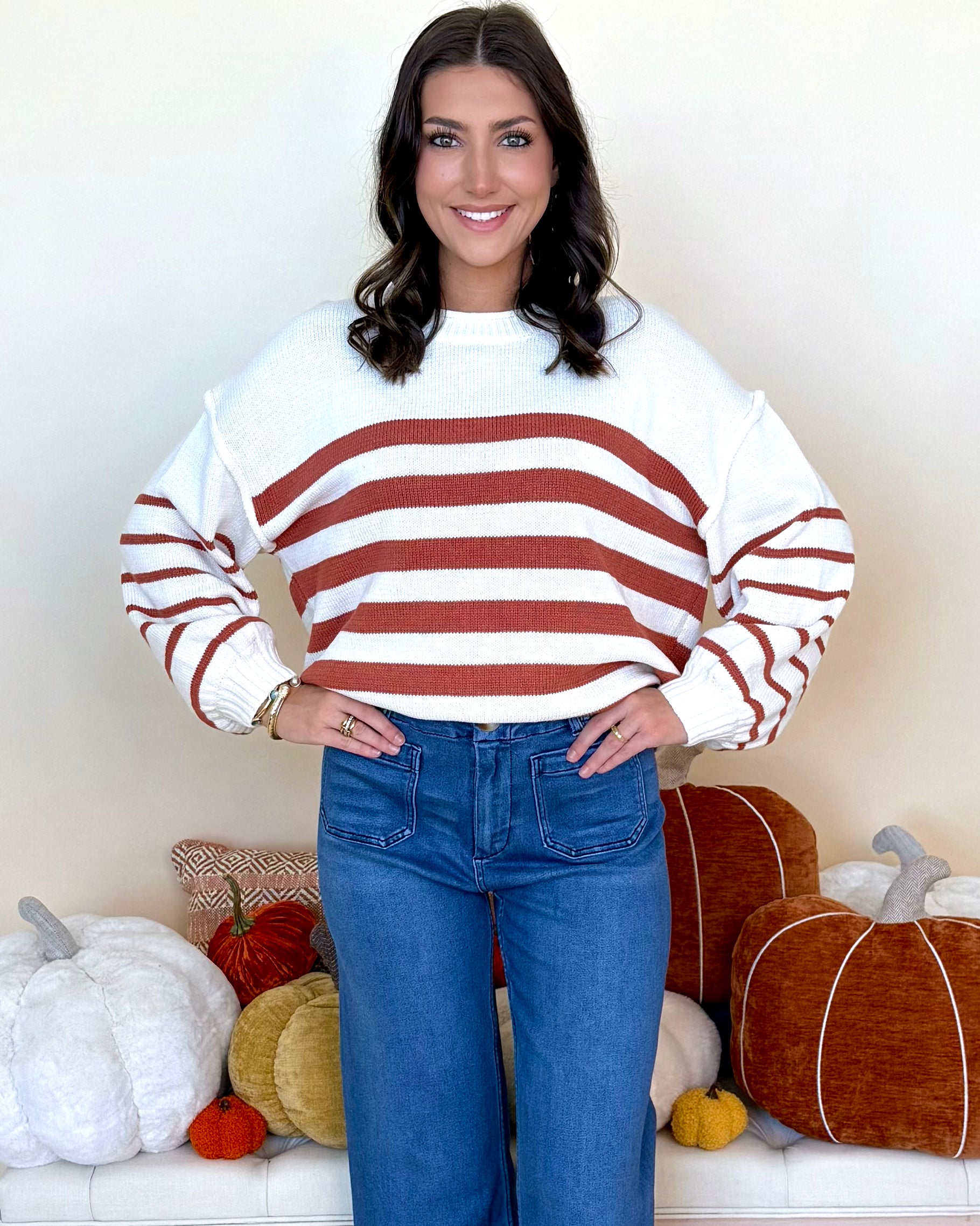 Choosing Happiness Cinnamon Striped Sweater-Shop-Womens-Boutique-Clothing