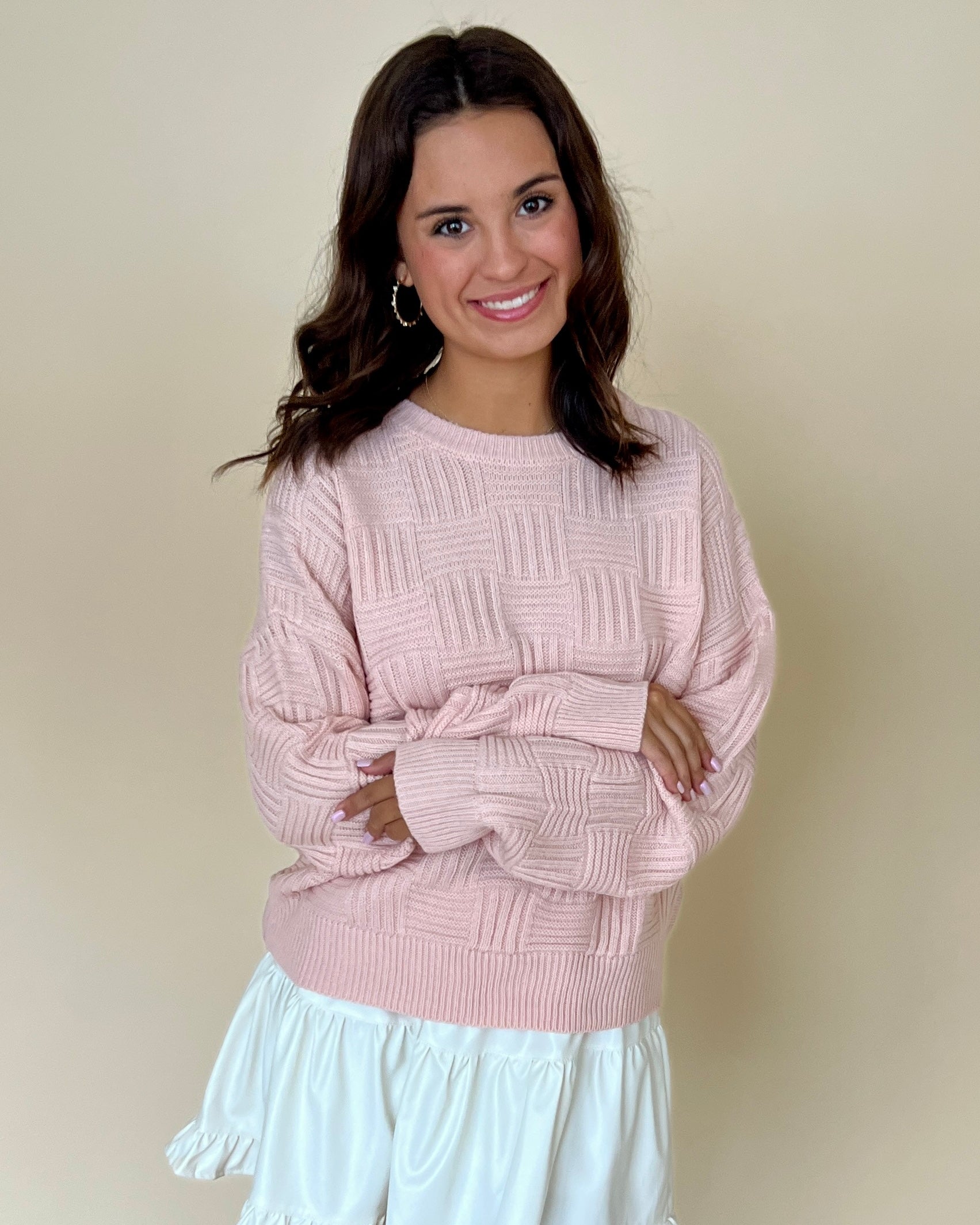 A Second Chance Dusty Pink Cross Texture Sweater-Shop-Womens-Boutique-Clothing