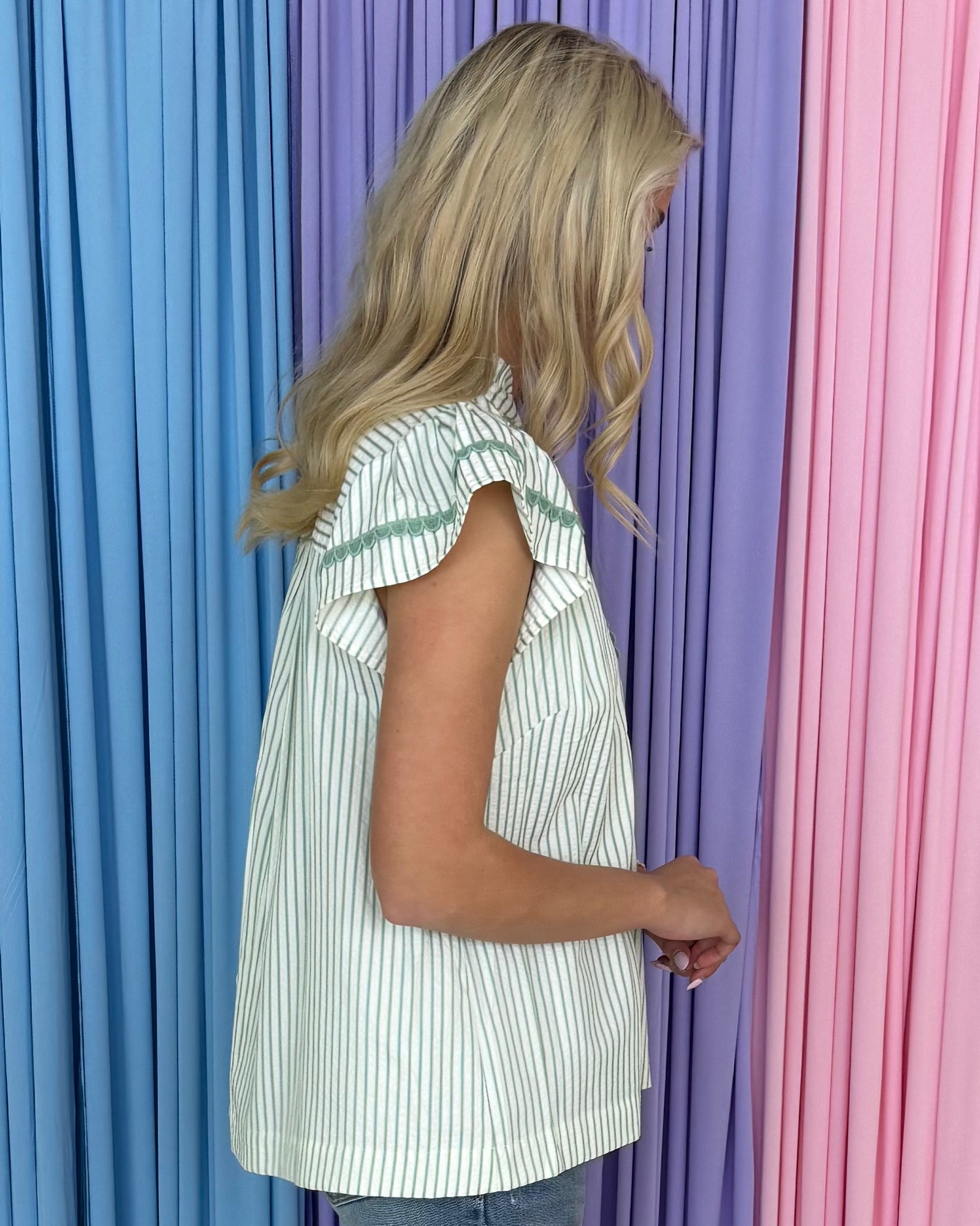 Better Than Ever Sage Stripe V-Neck Top-Shop-Womens-Boutique-Clothing