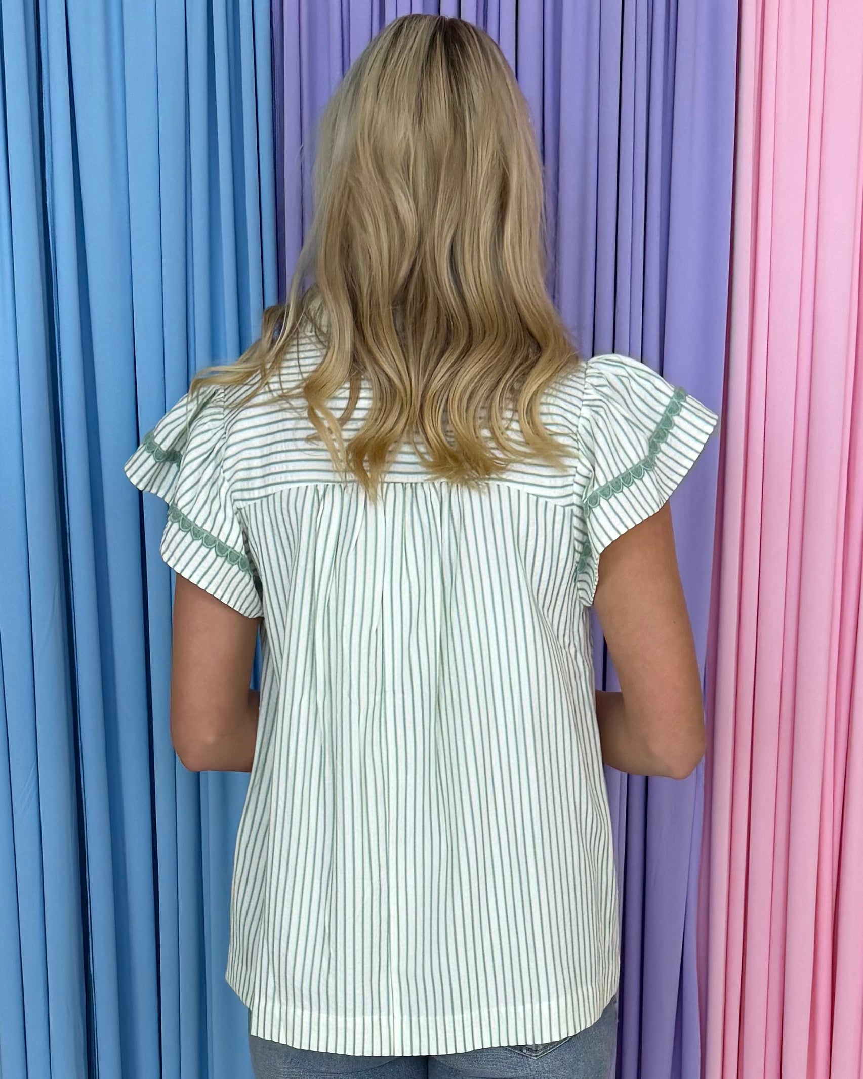 Better Than Ever Sage Stripe V-Neck Top-Shop-Womens-Boutique-Clothing