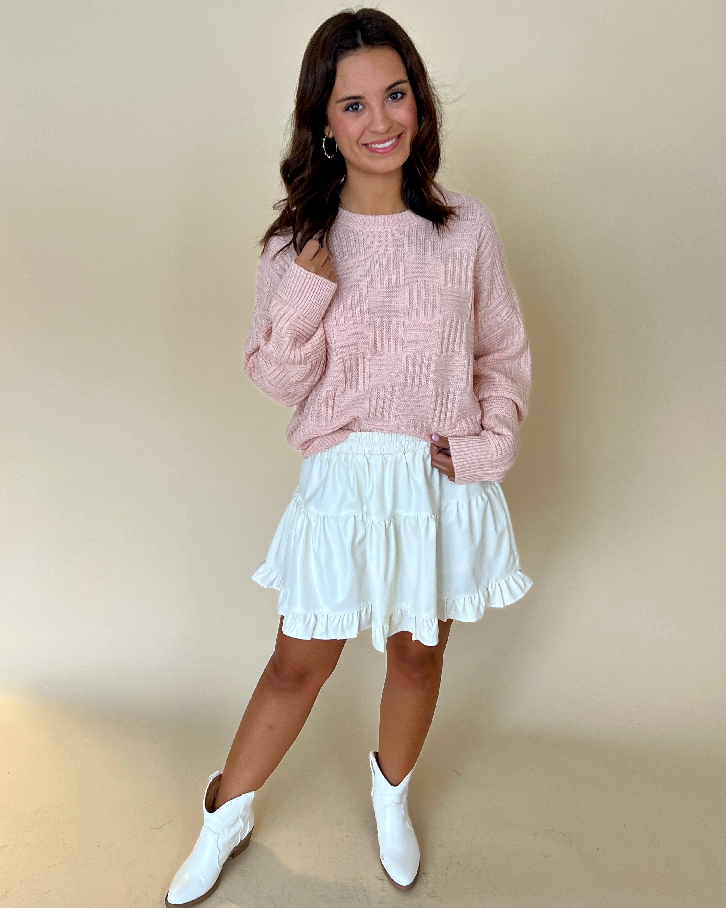 A Second Chance Dusty Pink Cross Texture Sweater-Shop-Womens-Boutique-Clothing