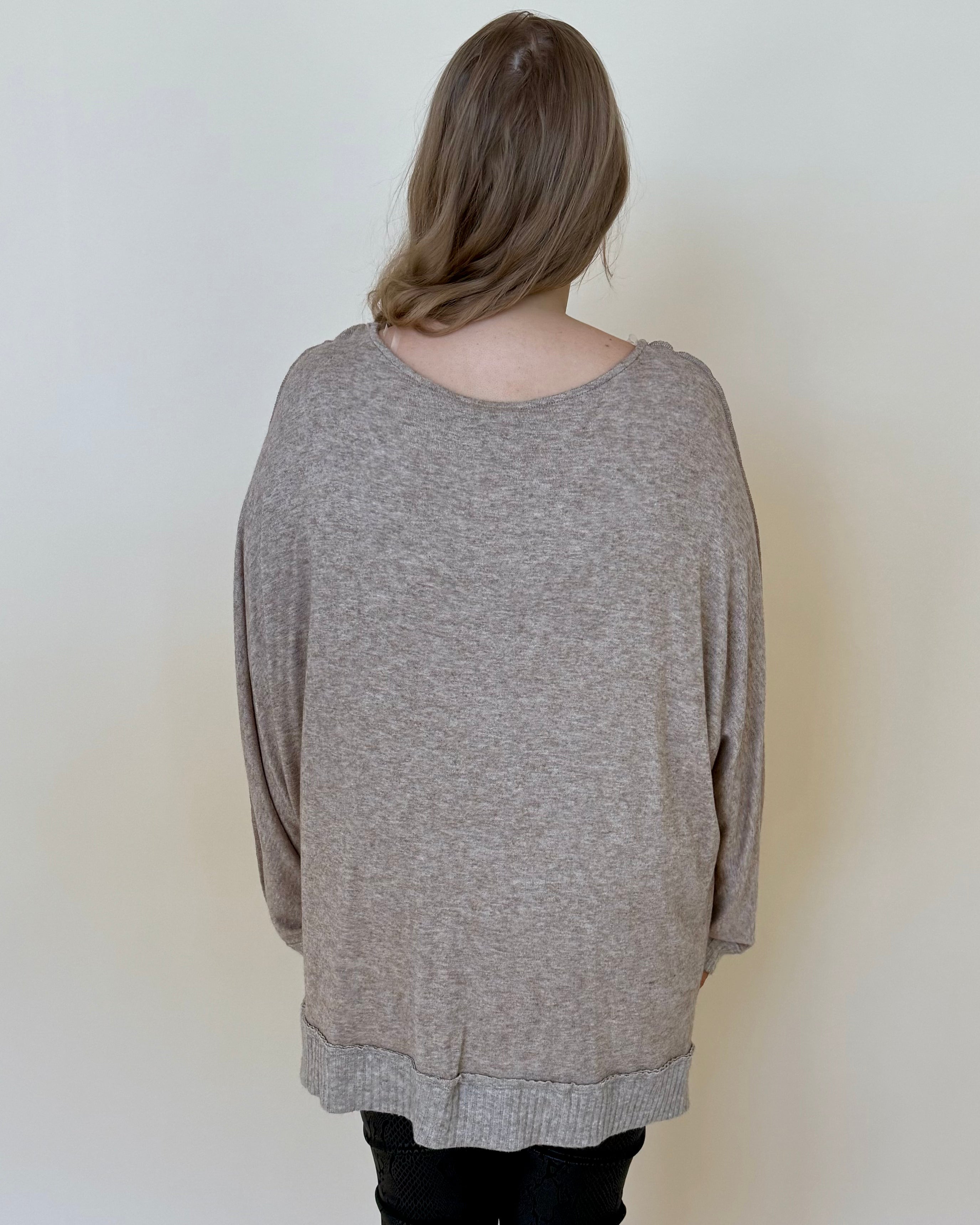 Snuggle Season Oatmeal Plus V-Neck Top-Shop-Womens-Boutique-Clothing