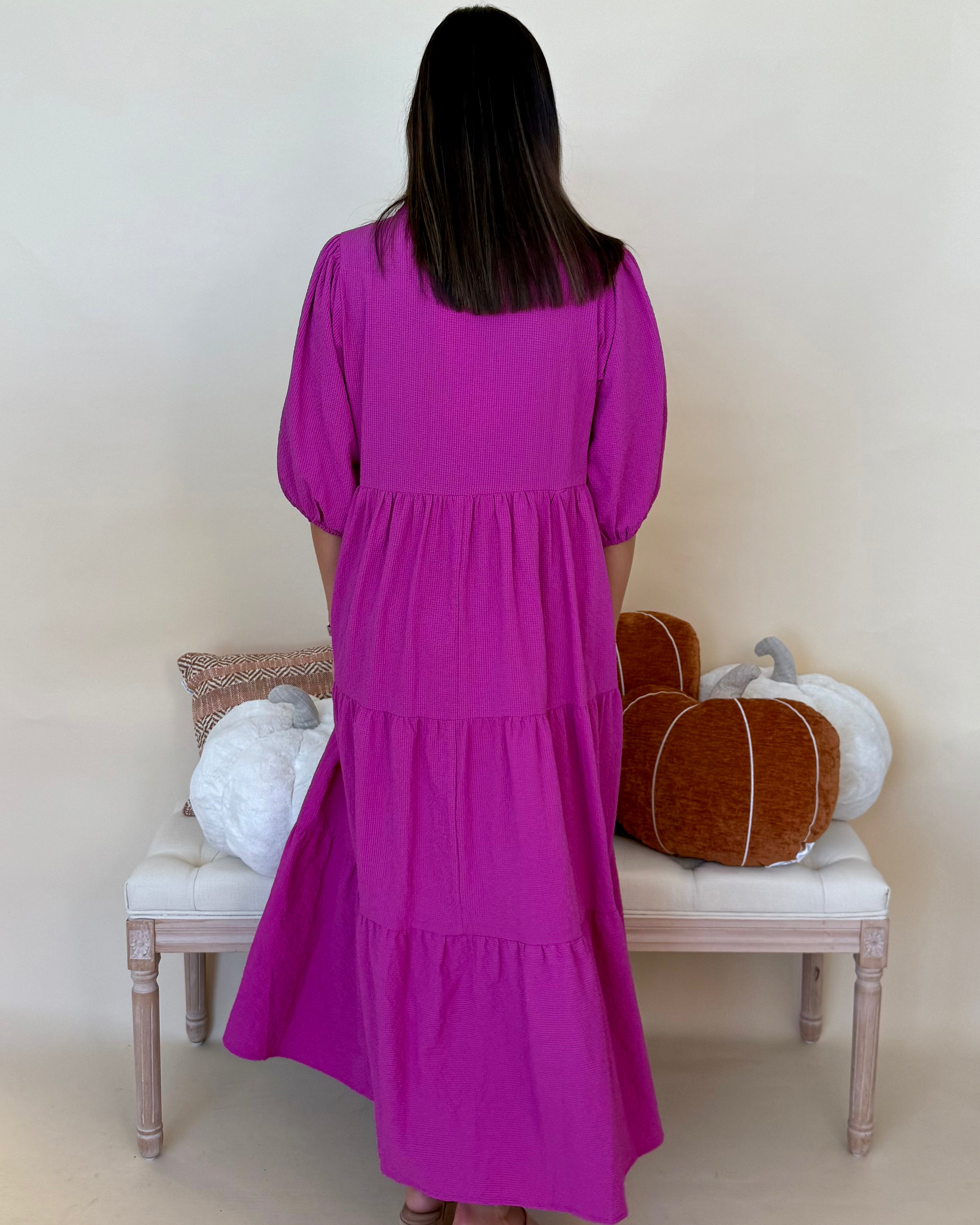 Back To It Magenta Textured Midi Dress-Shop-Womens-Boutique-Clothing