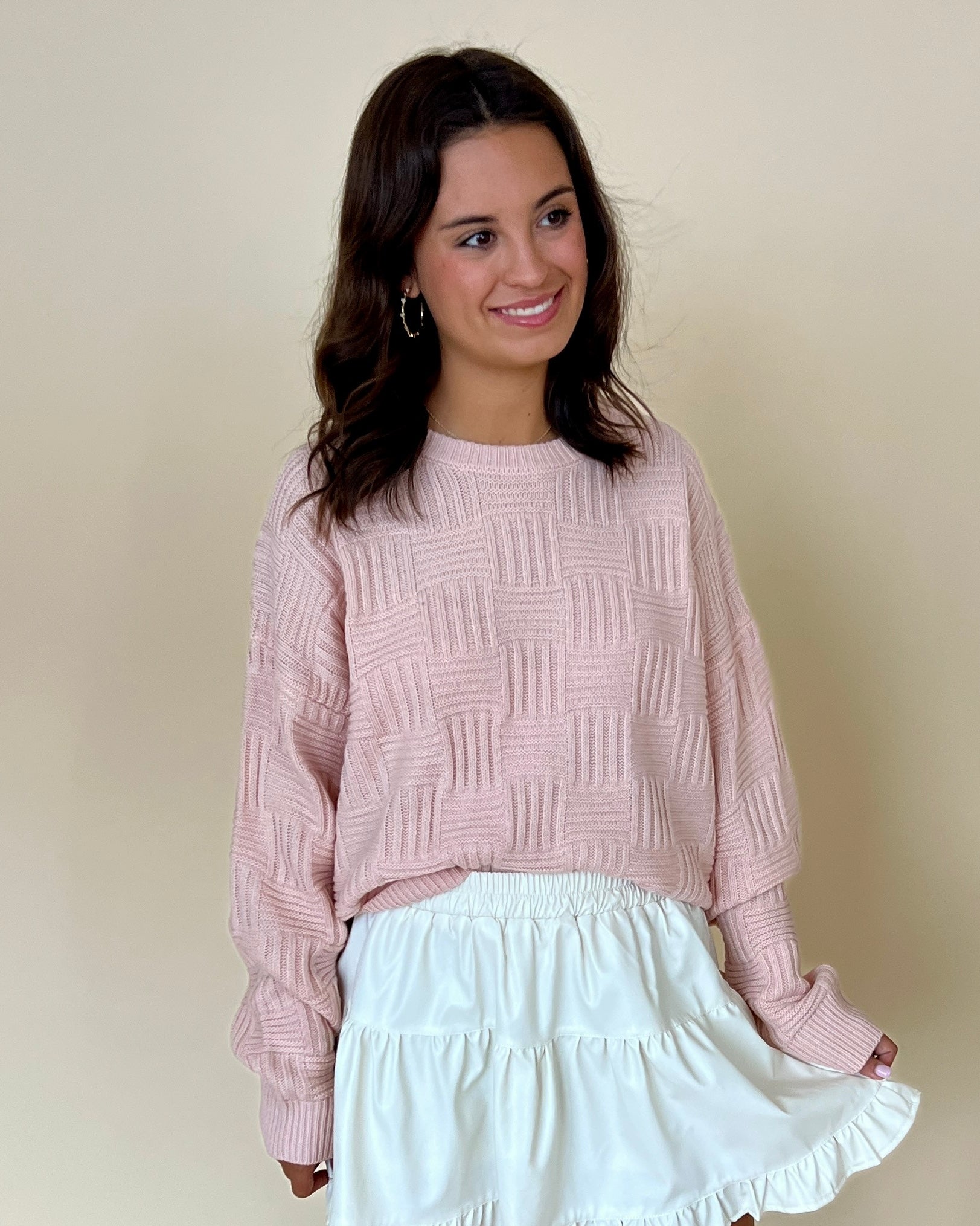 A Second Chance Dusty Pink Cross Texture Sweater-Shop-Womens-Boutique-Clothing