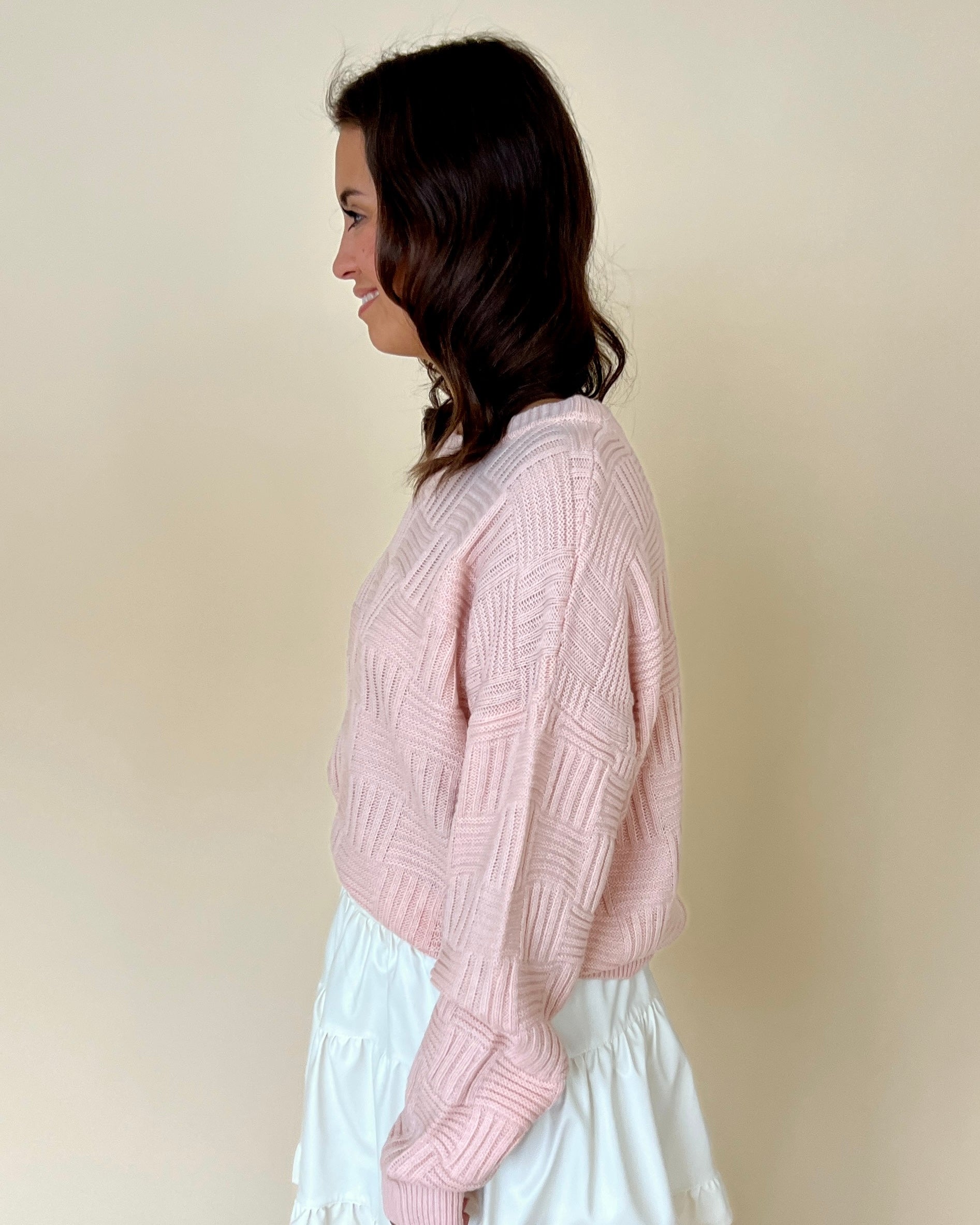 A Second Chance Dusty Pink Cross Texture Sweater-Shop-Womens-Boutique-Clothing