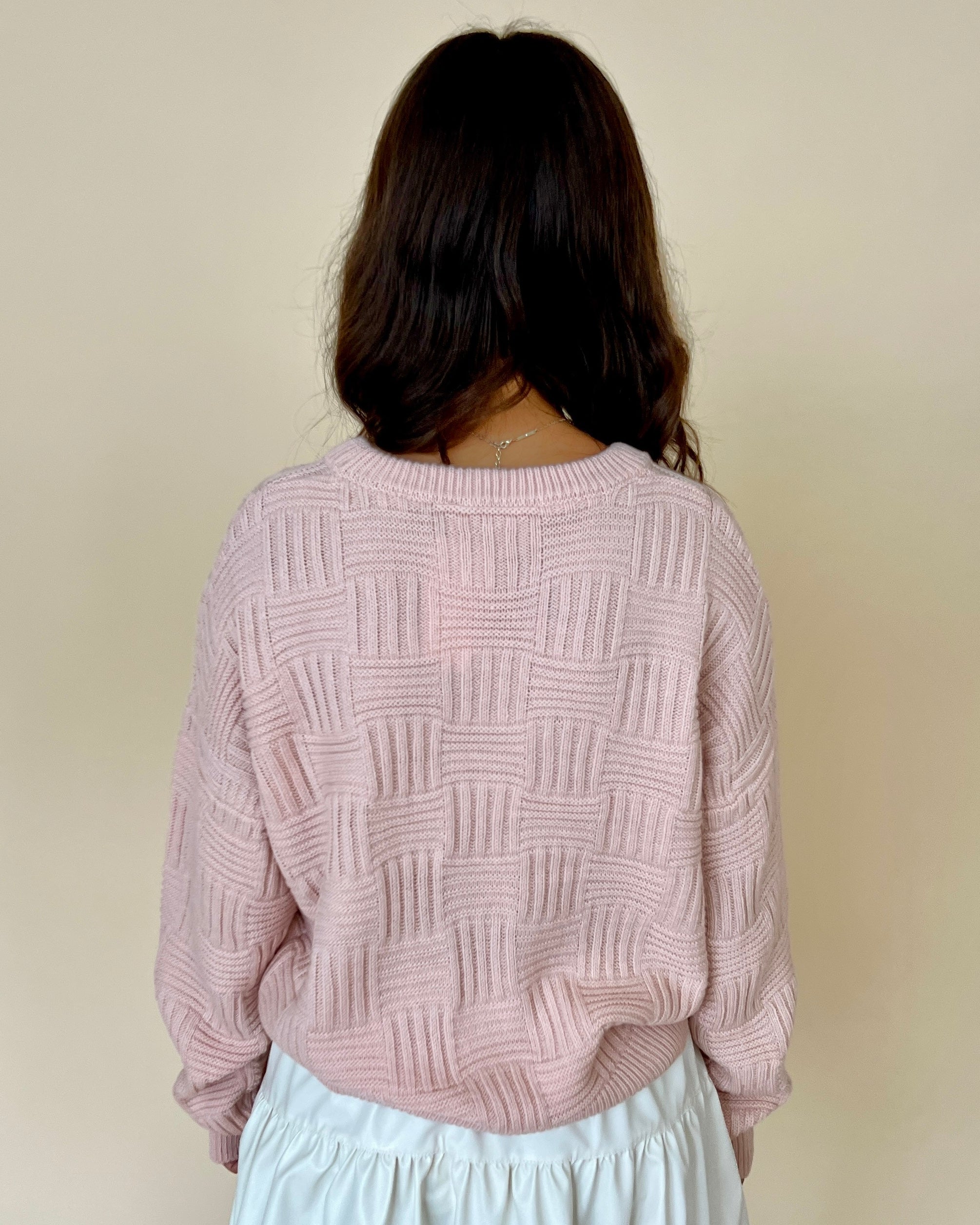 A Second Chance Dusty Pink Cross Texture Sweater-Shop-Womens-Boutique-Clothing