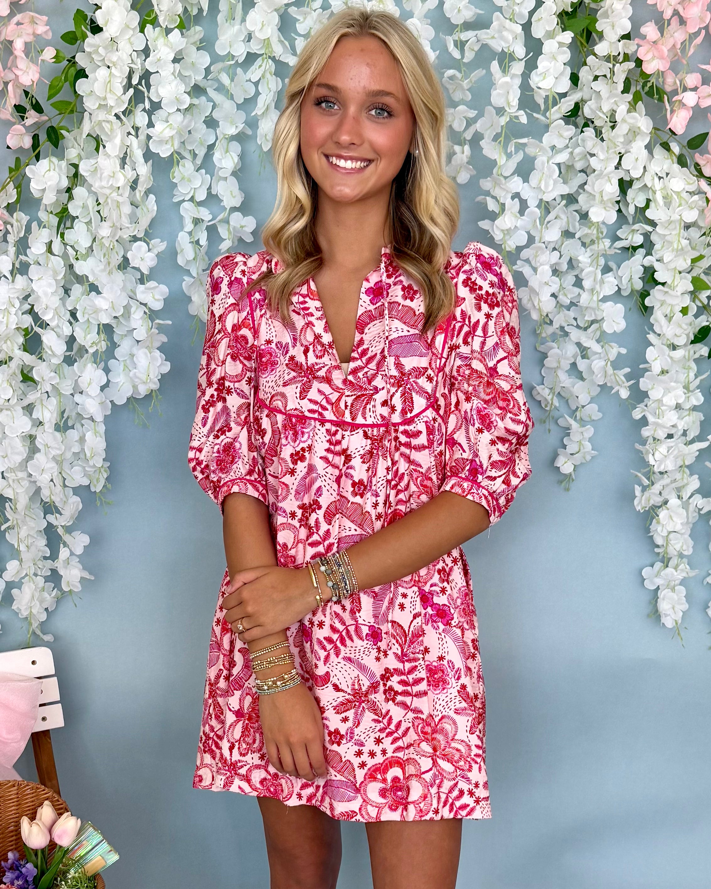 Echoing Pink Floral Tie Dress-Shop-Womens-Boutique-Clothing