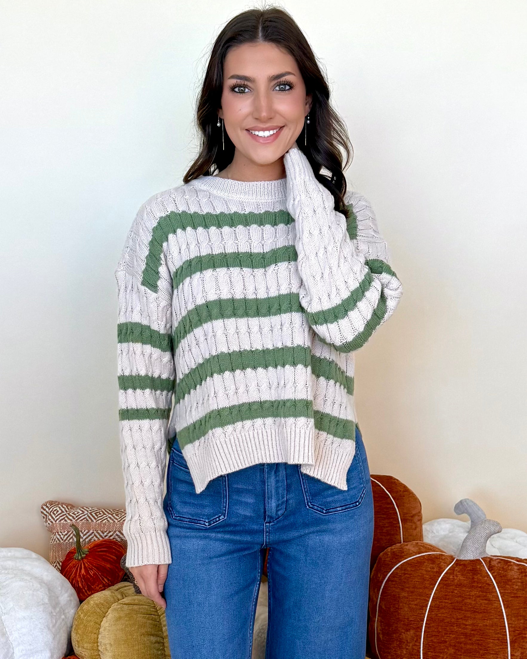 Get Back Oatmeal/Olive Cable Knit Sweater-Shop-Womens-Boutique-Clothing