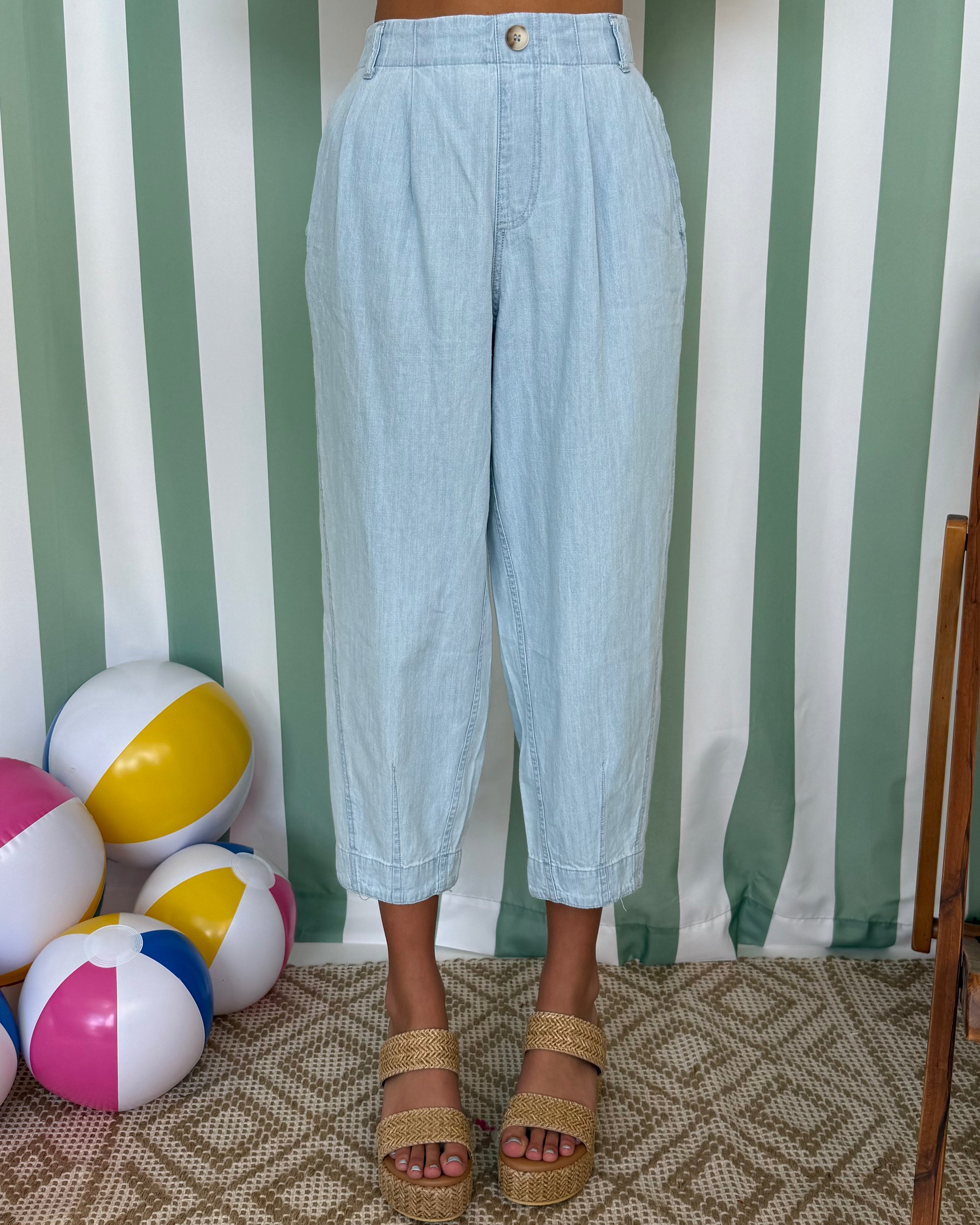 Just For Today Chambray Pleated Capri Pants-Shop-Womens-Boutique-Clothing