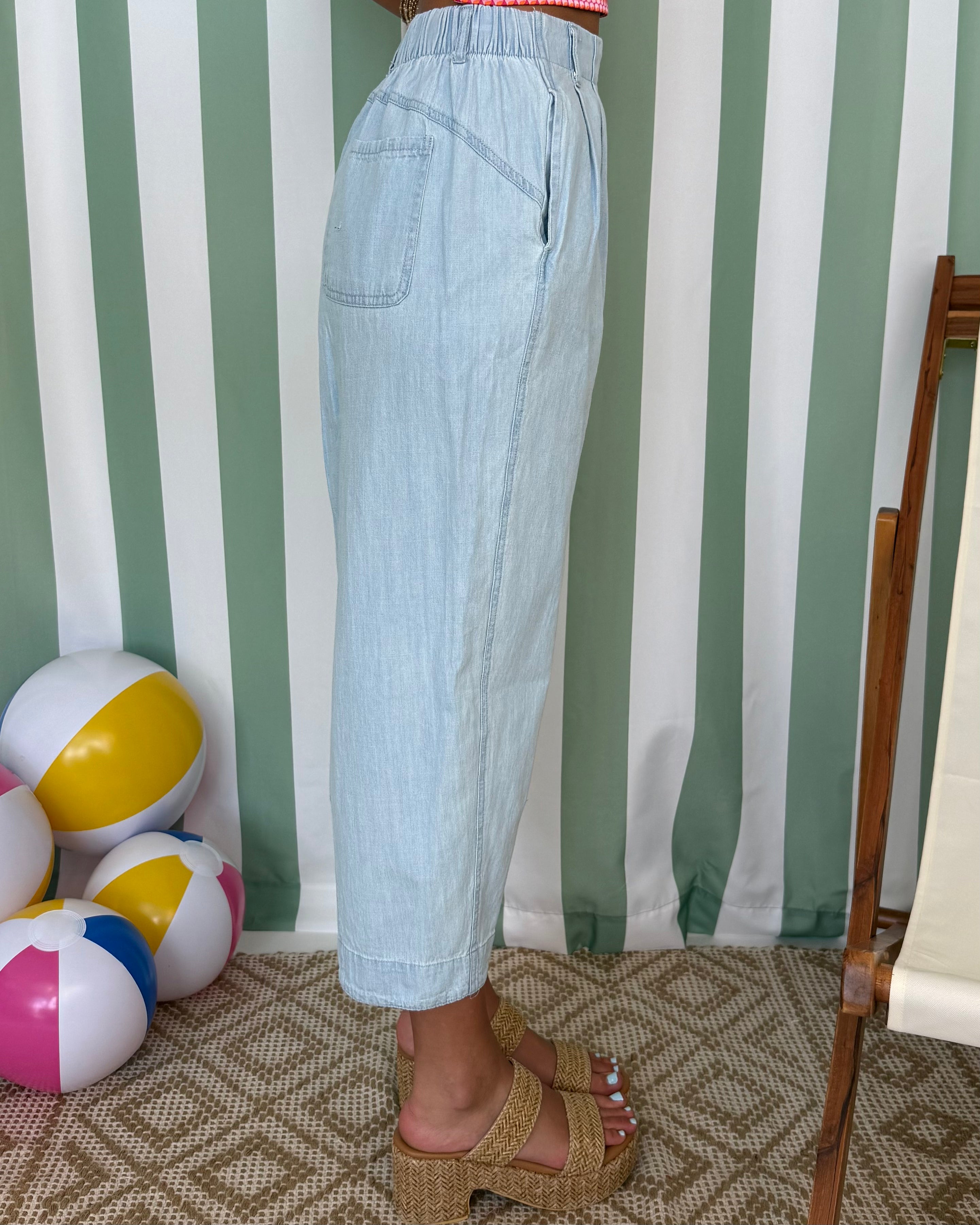 Just For Today Chambray Pleated Capri Pants-Shop-Womens-Boutique-Clothing