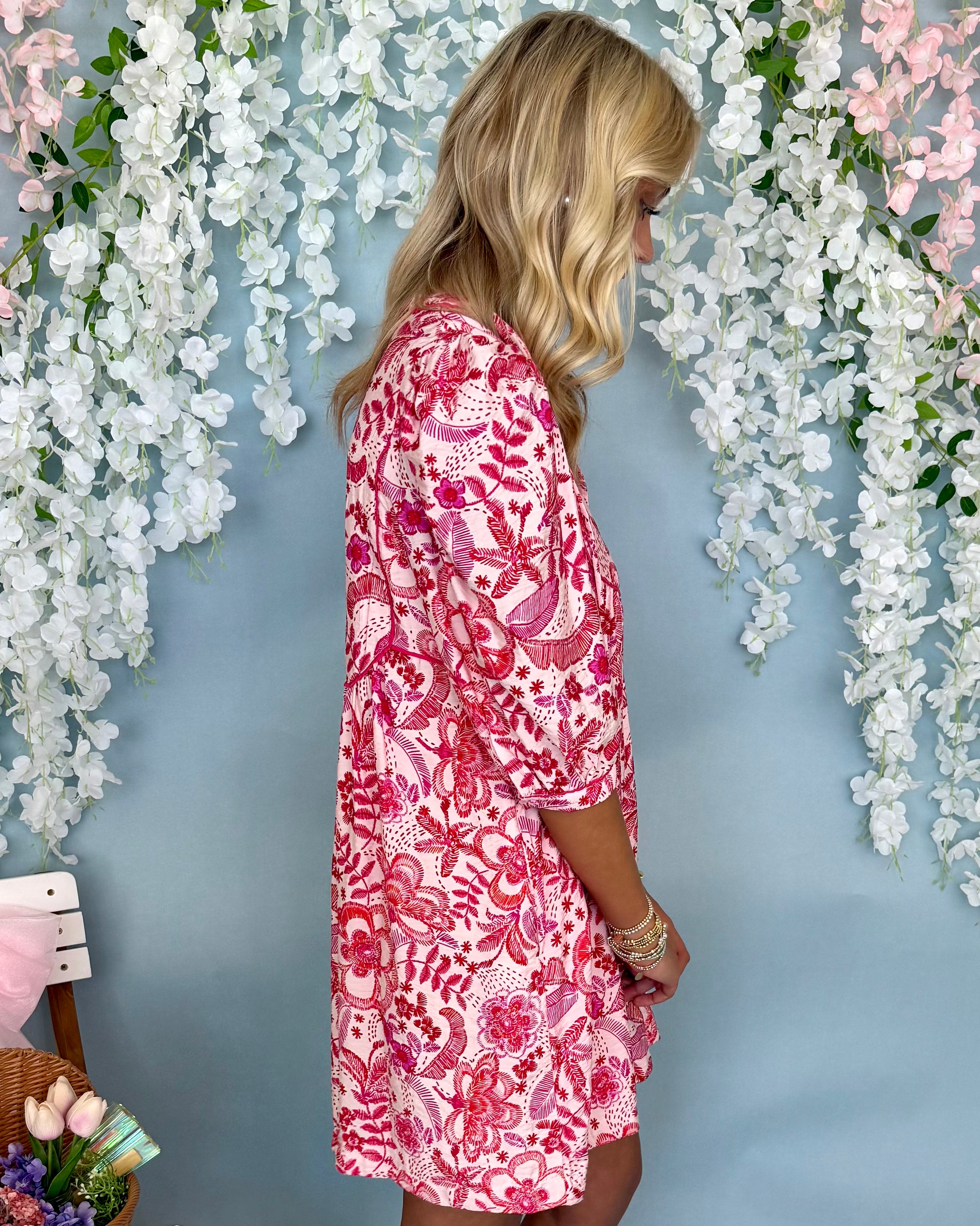 Echoing Pink Floral Tie Dress-Shop-Womens-Boutique-Clothing