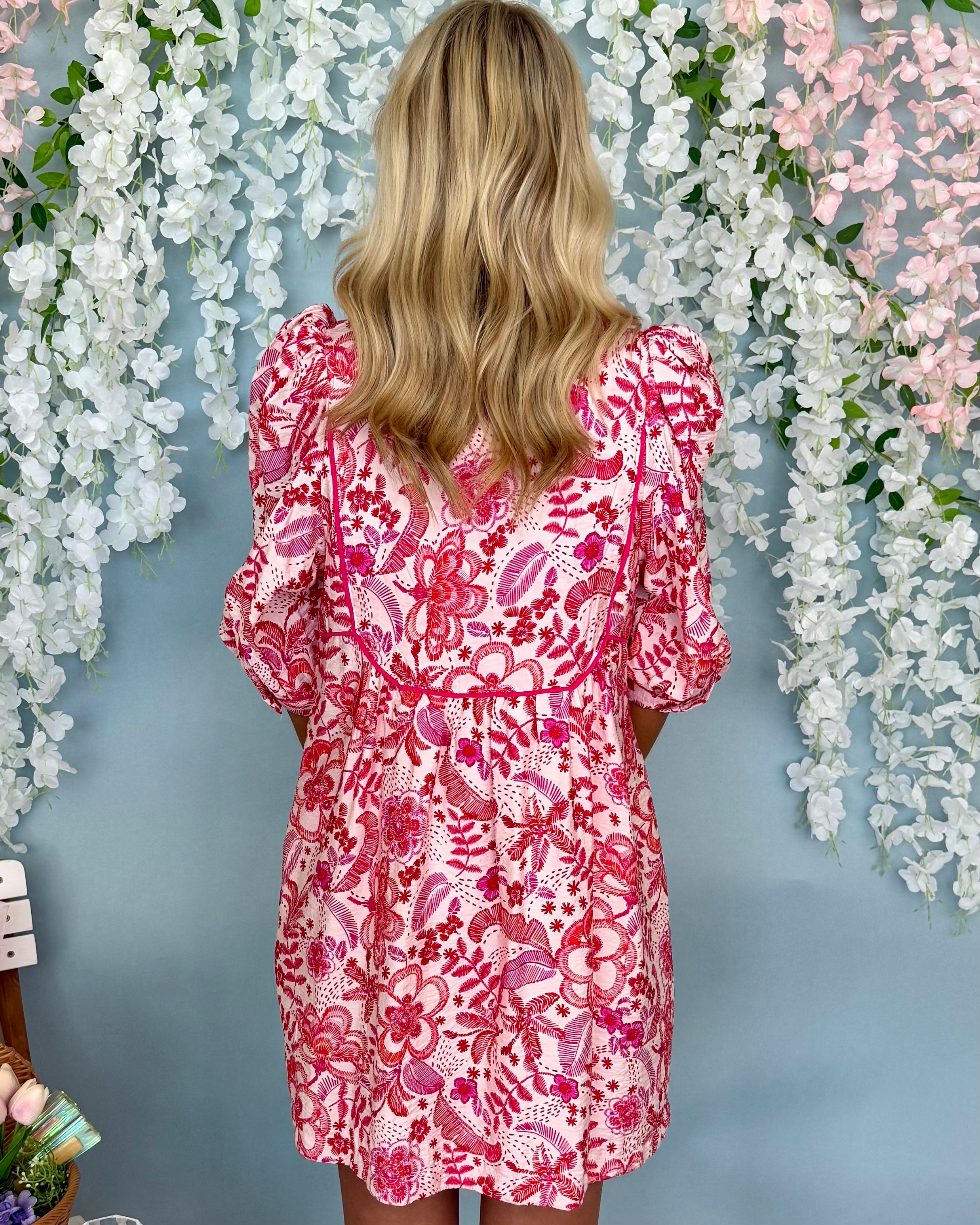 Echoing Pink Floral Tie Dress-Shop-Womens-Boutique-Clothing