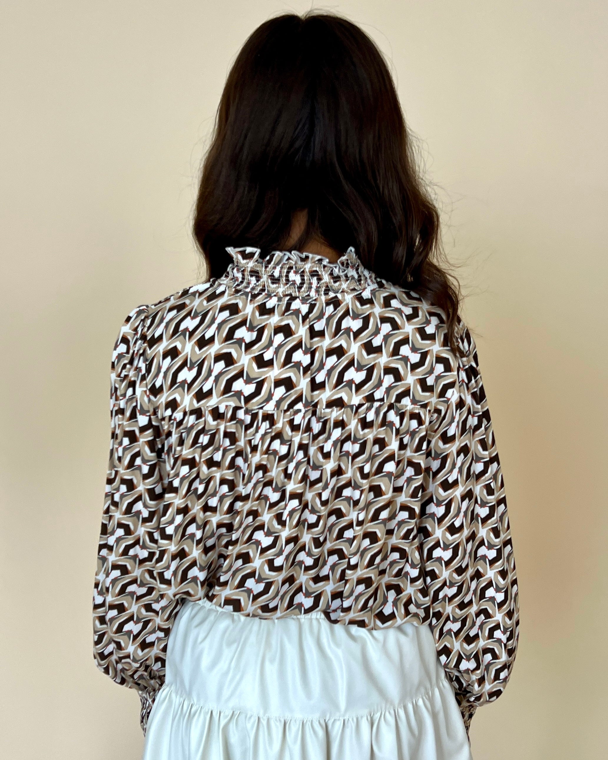 Stride Forward Mocha Printed Smocked Top-Shop-Womens-Boutique-Clothing