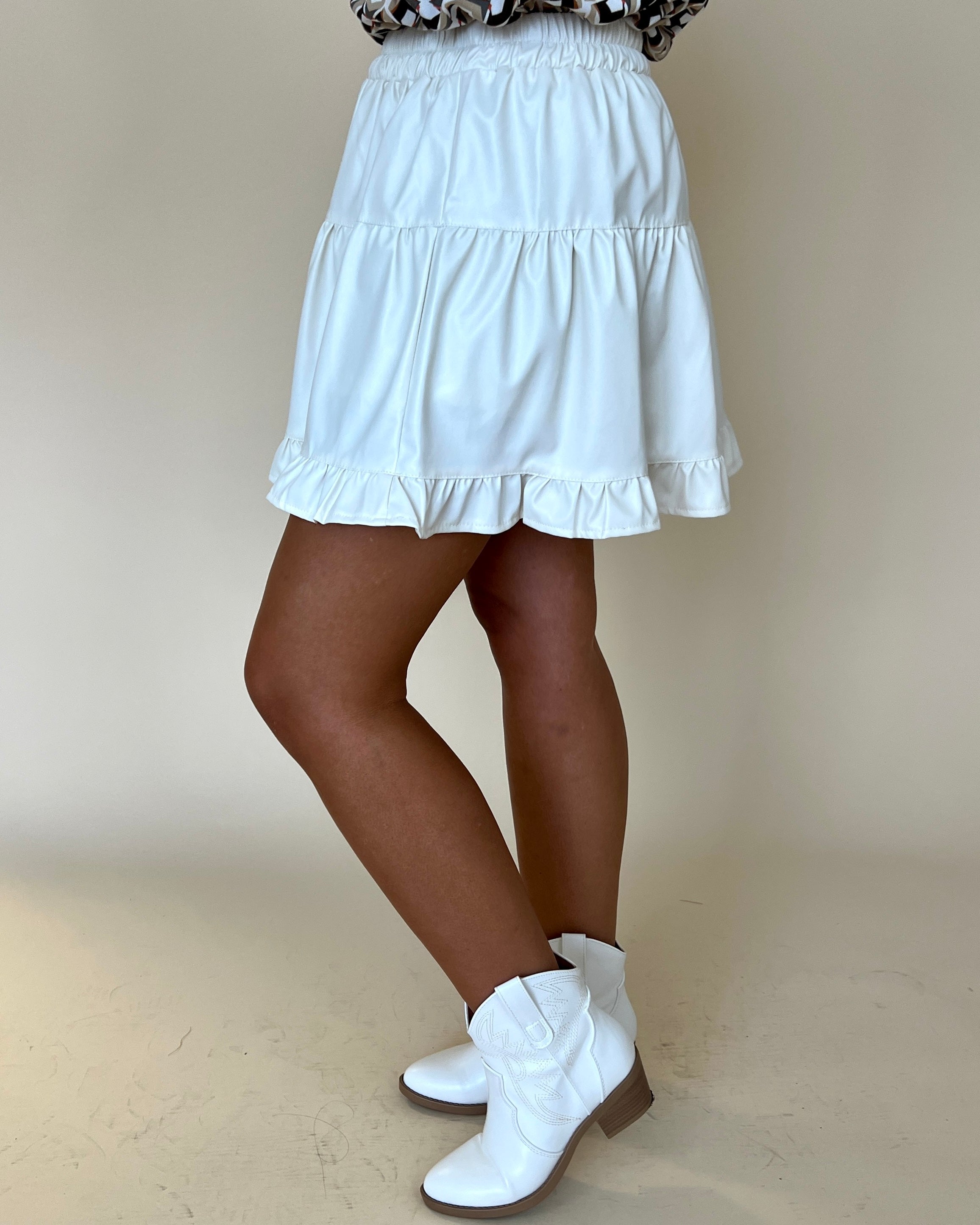 On The Run Cream Faux Leather Skirt-Shop-Womens-Boutique-Clothing