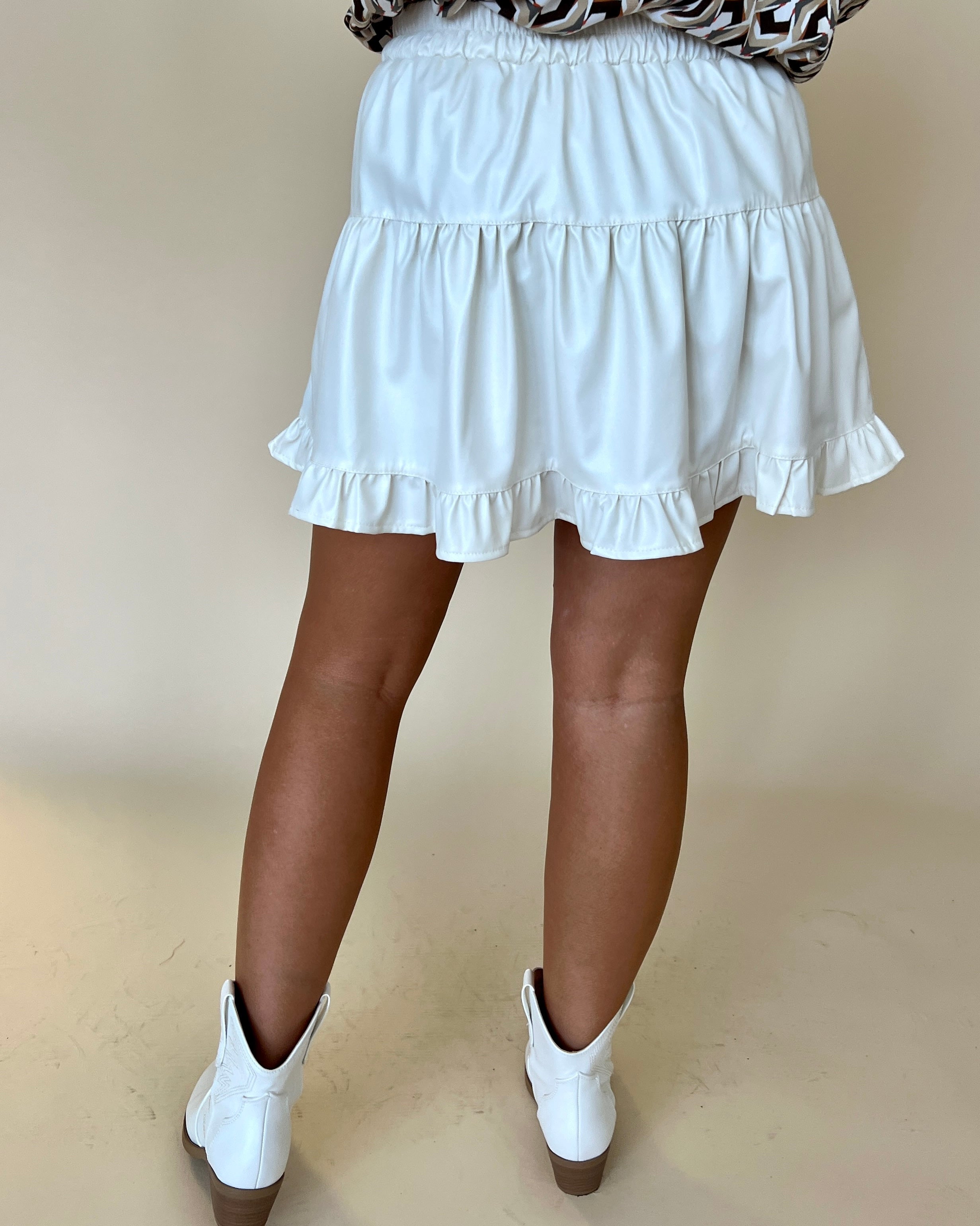 On The Run Cream Faux Leather Skirt-Shop-Womens-Boutique-Clothing