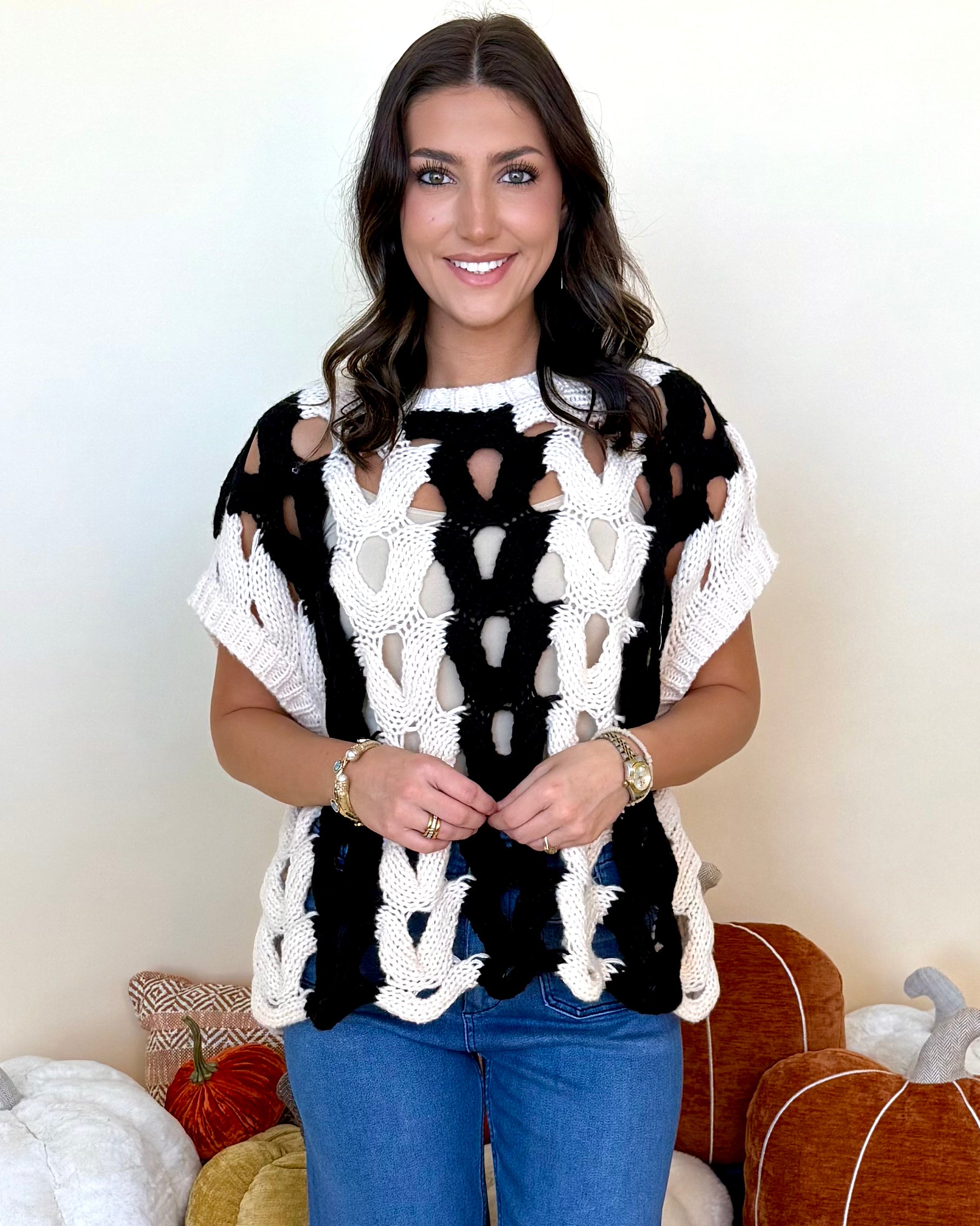 On Her Way Oatmeal/Black Sweater Vest-Shop-Womens-Boutique-Clothing