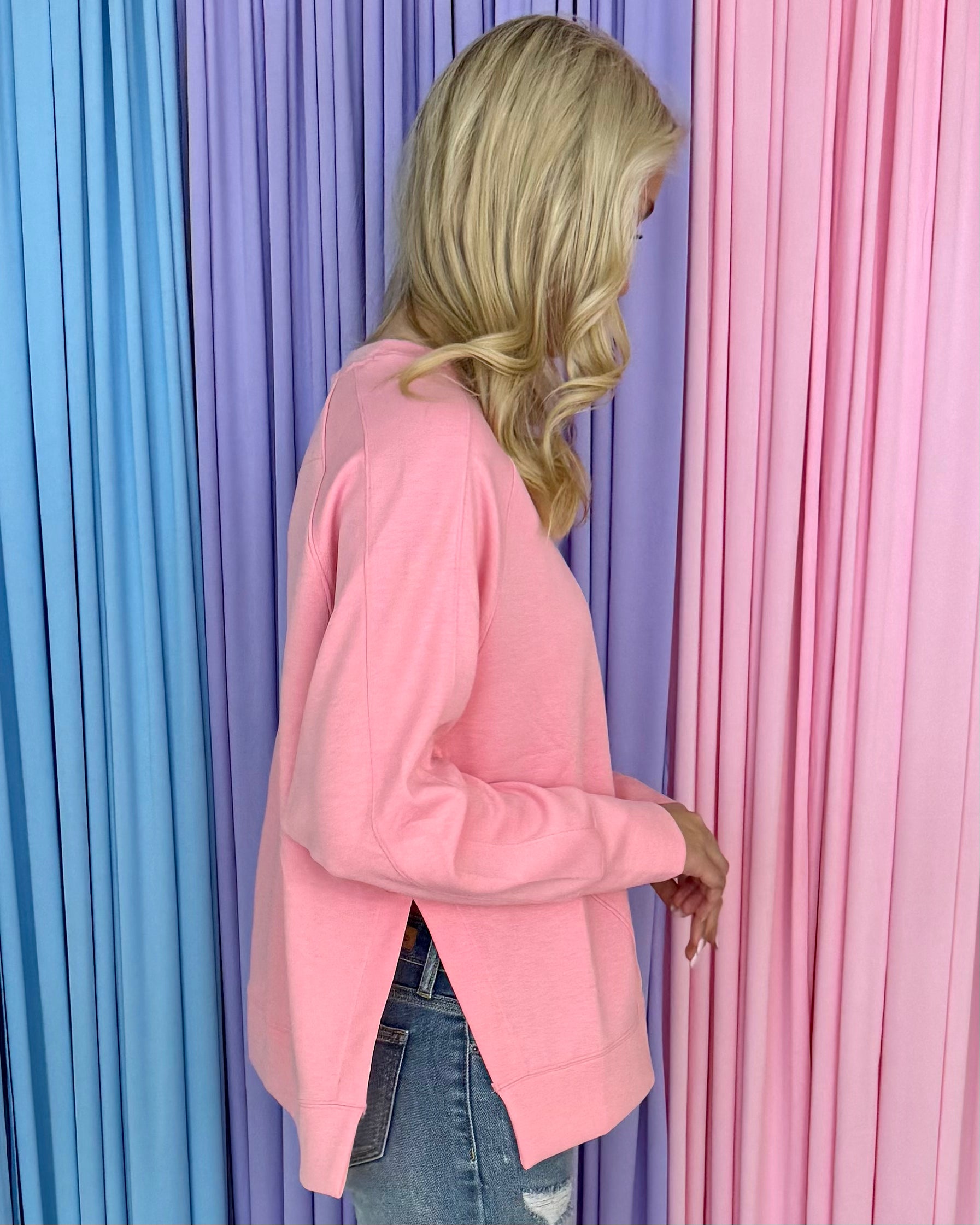 Chill Vibe Dk Pink Scuba Side Slit Sweatshirt-Shop-Womens-Boutique-Clothing