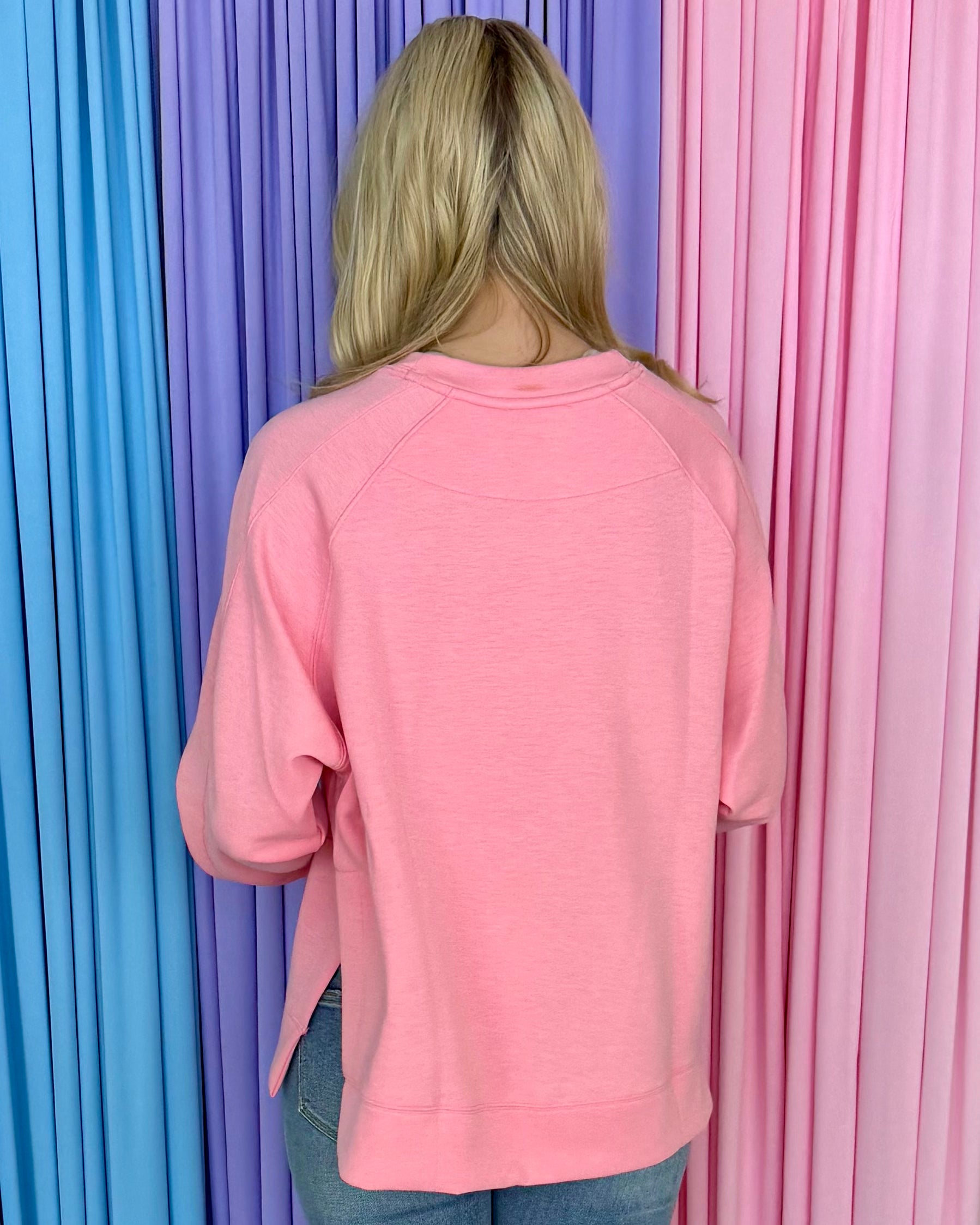 Chill Vibe Dk Pink Scuba Side Slit Sweatshirt-Shop-Womens-Boutique-Clothing