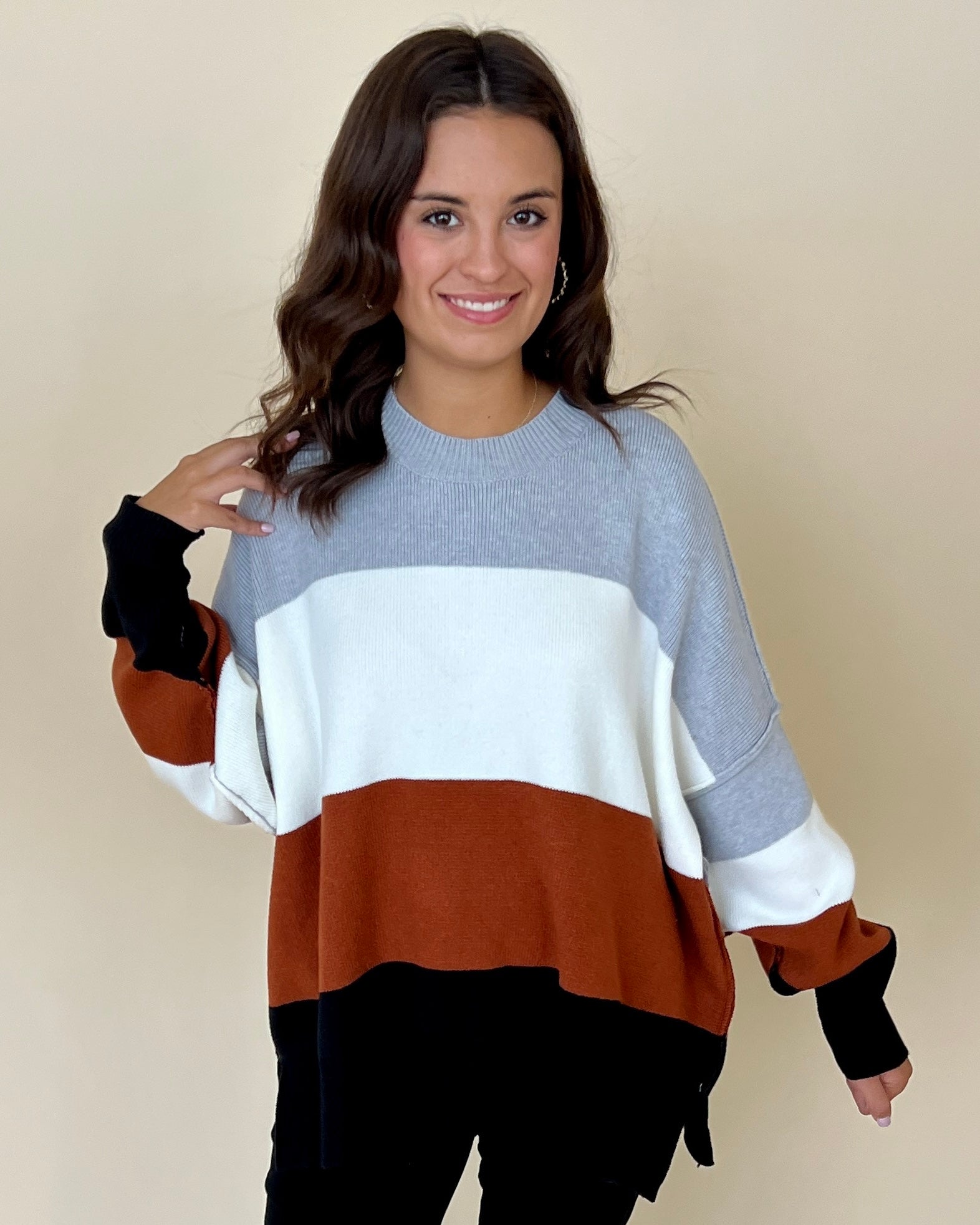 One Last Chance Black Striped Round Neck Sweater-Shop-Womens-Boutique-Clothing
