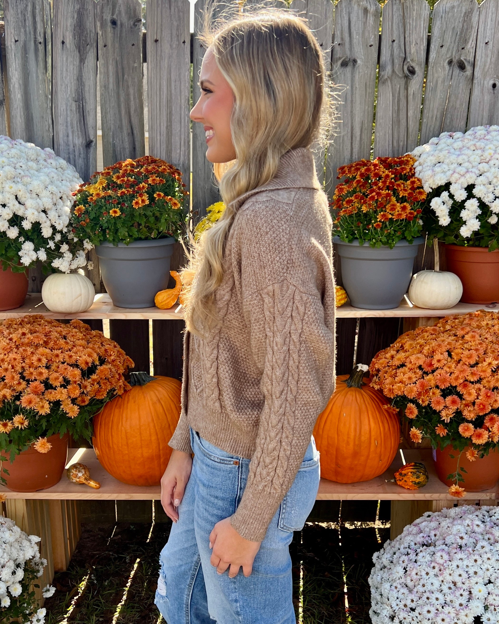 Stolen Glances Taupe Cable Knit Collared Cardigan-Shop-Womens-Boutique-Clothing