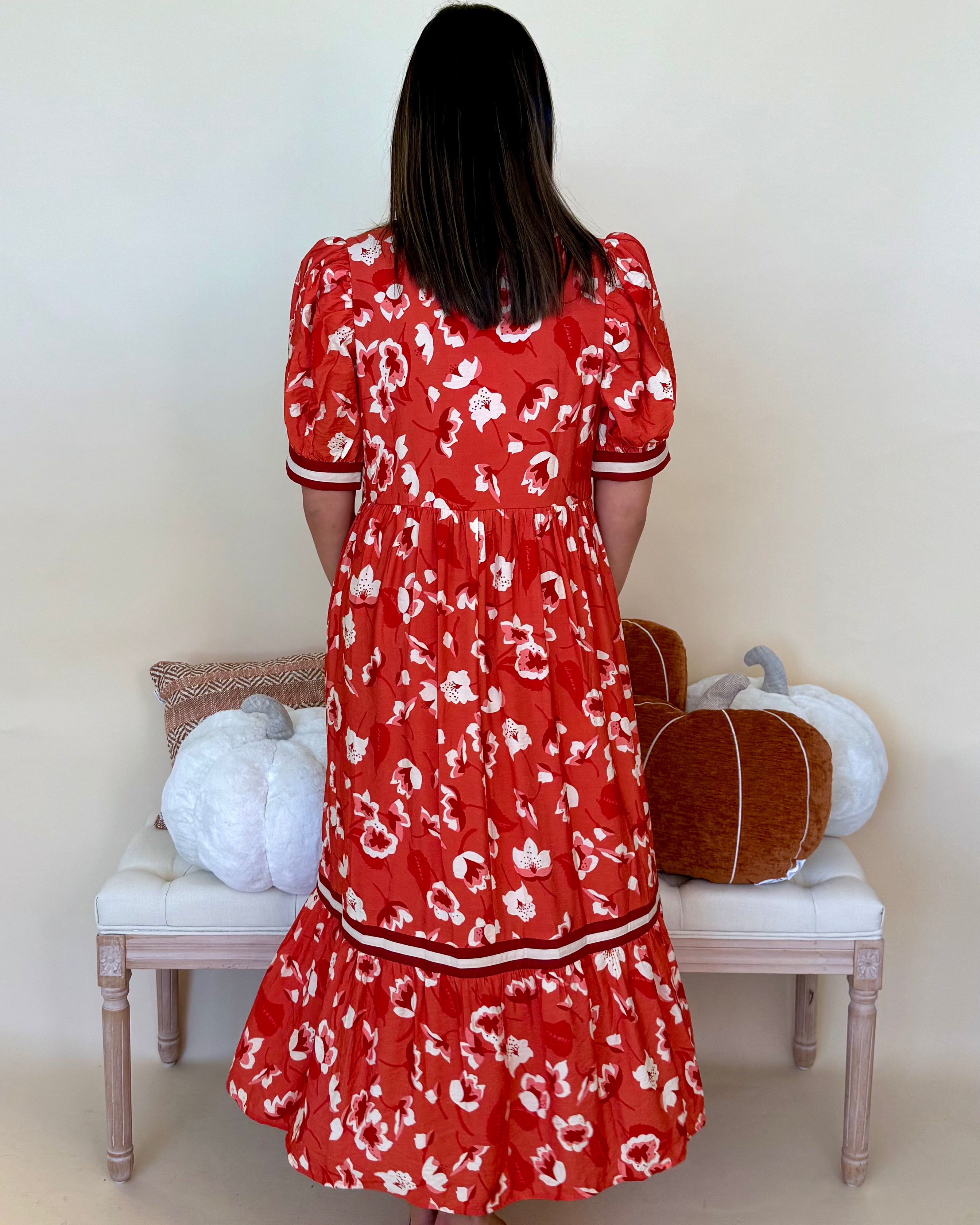 Flip The Script Rust Floral Tiered Midi Dress-Shop-Womens-Boutique-Clothing
