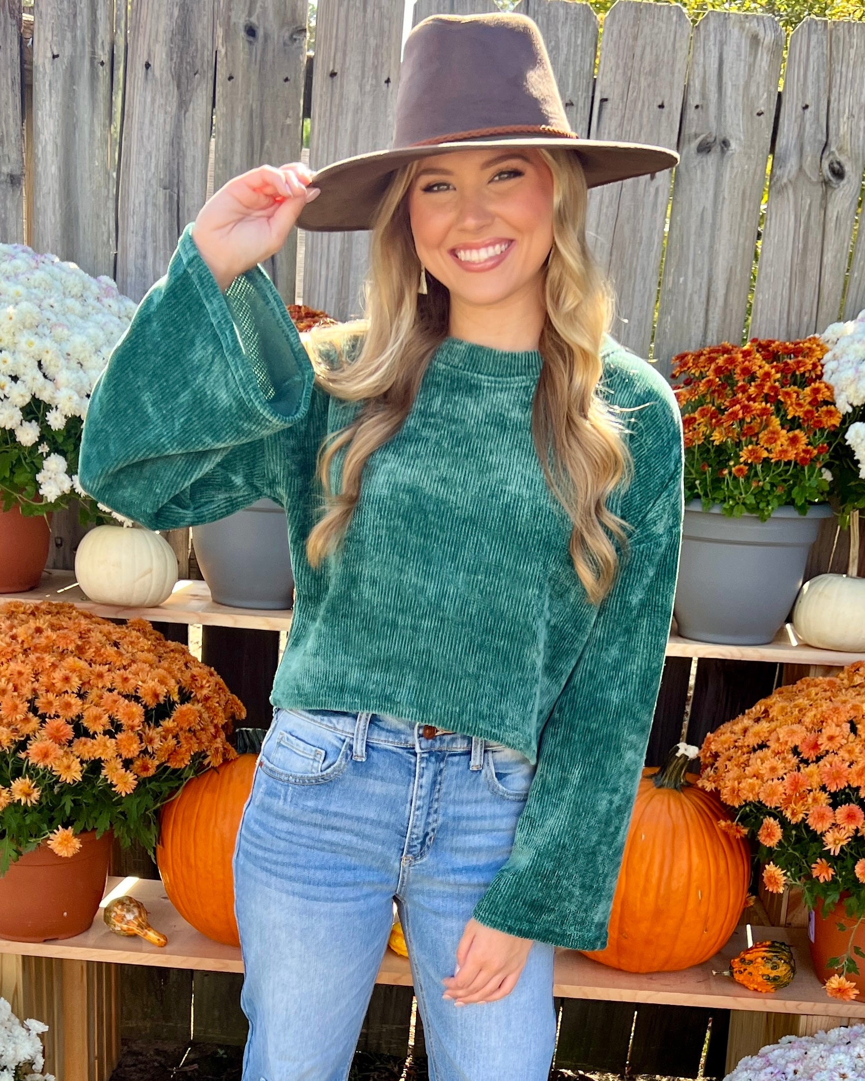 Dreaming Of Green Ribbed Velvet Top-Shop-Womens-Boutique-Clothing