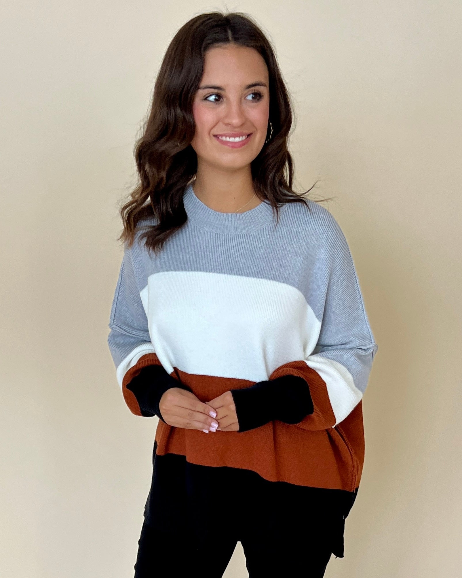 One Last Chance Black Striped Round Neck Sweater-Shop-Womens-Boutique-Clothing