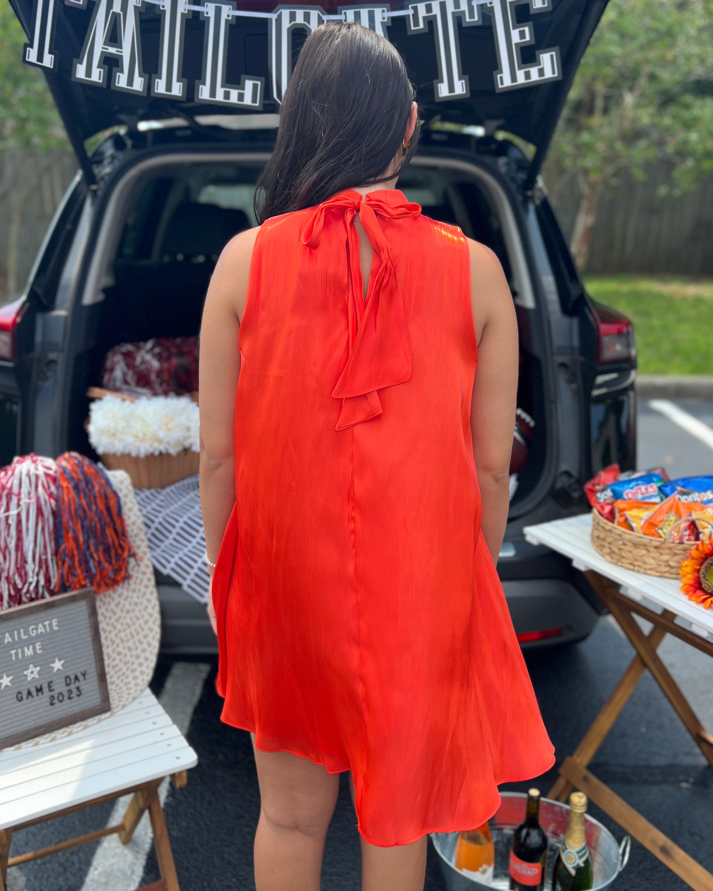 Tailgate Queen Orange High Neck Sleeveless Dress-Shop-Womens-Boutique-Clothing