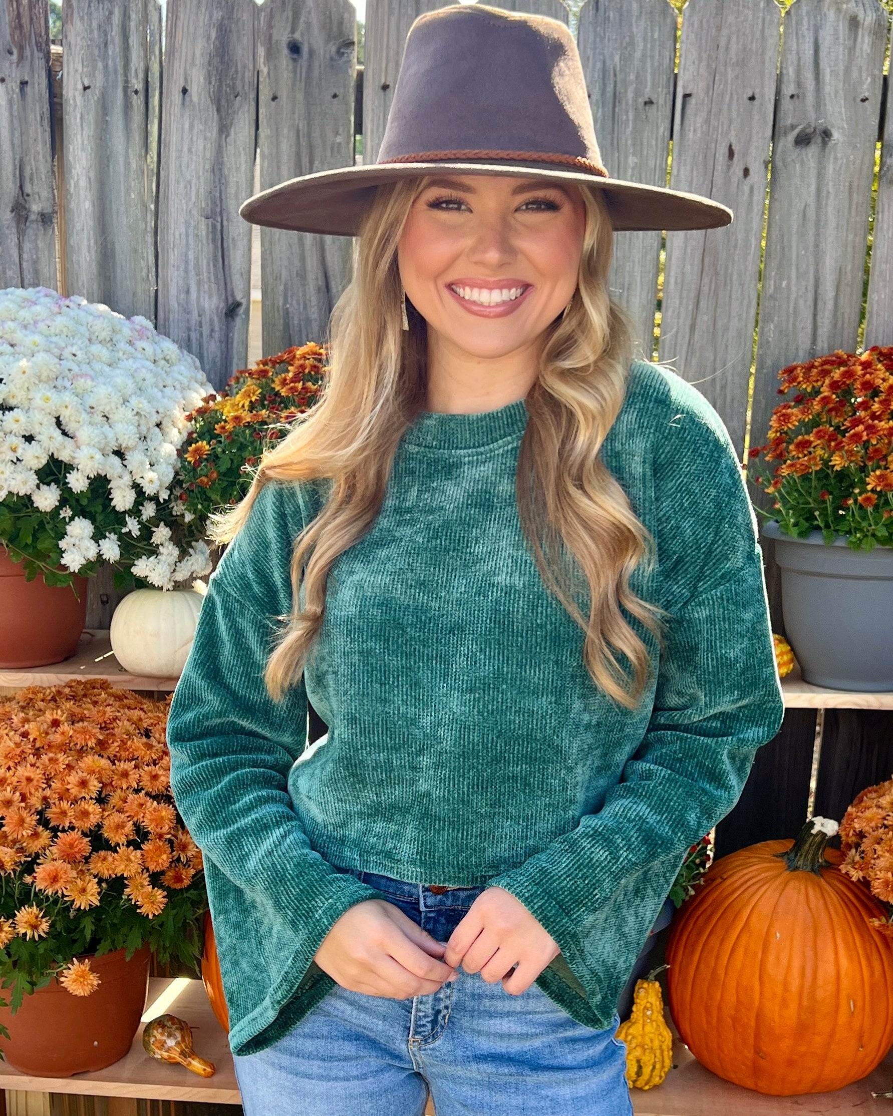 Dreaming Of Green Ribbed Velvet Top-Shop-Womens-Boutique-Clothing