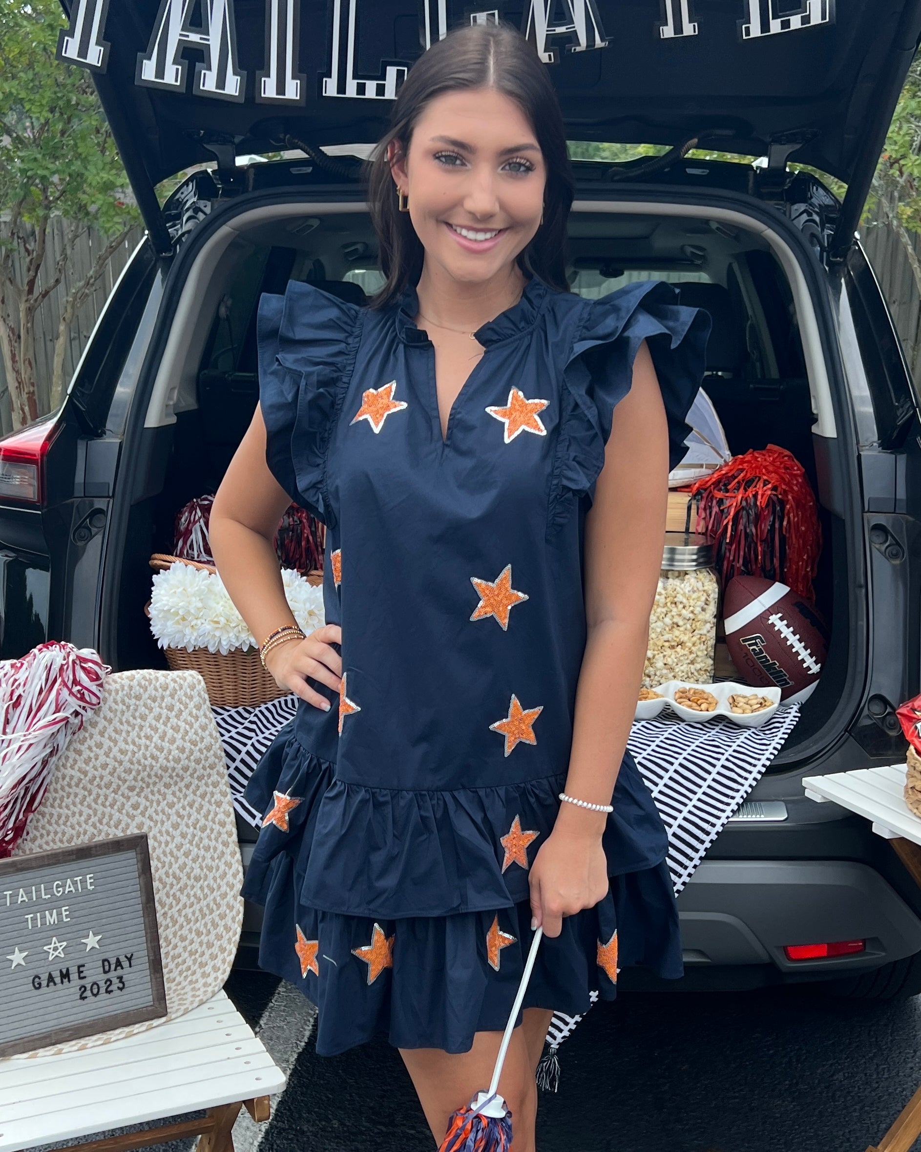 Winning Team Navy Star Sequins Tiered Dress-Shop-Womens-Boutique-Clothing