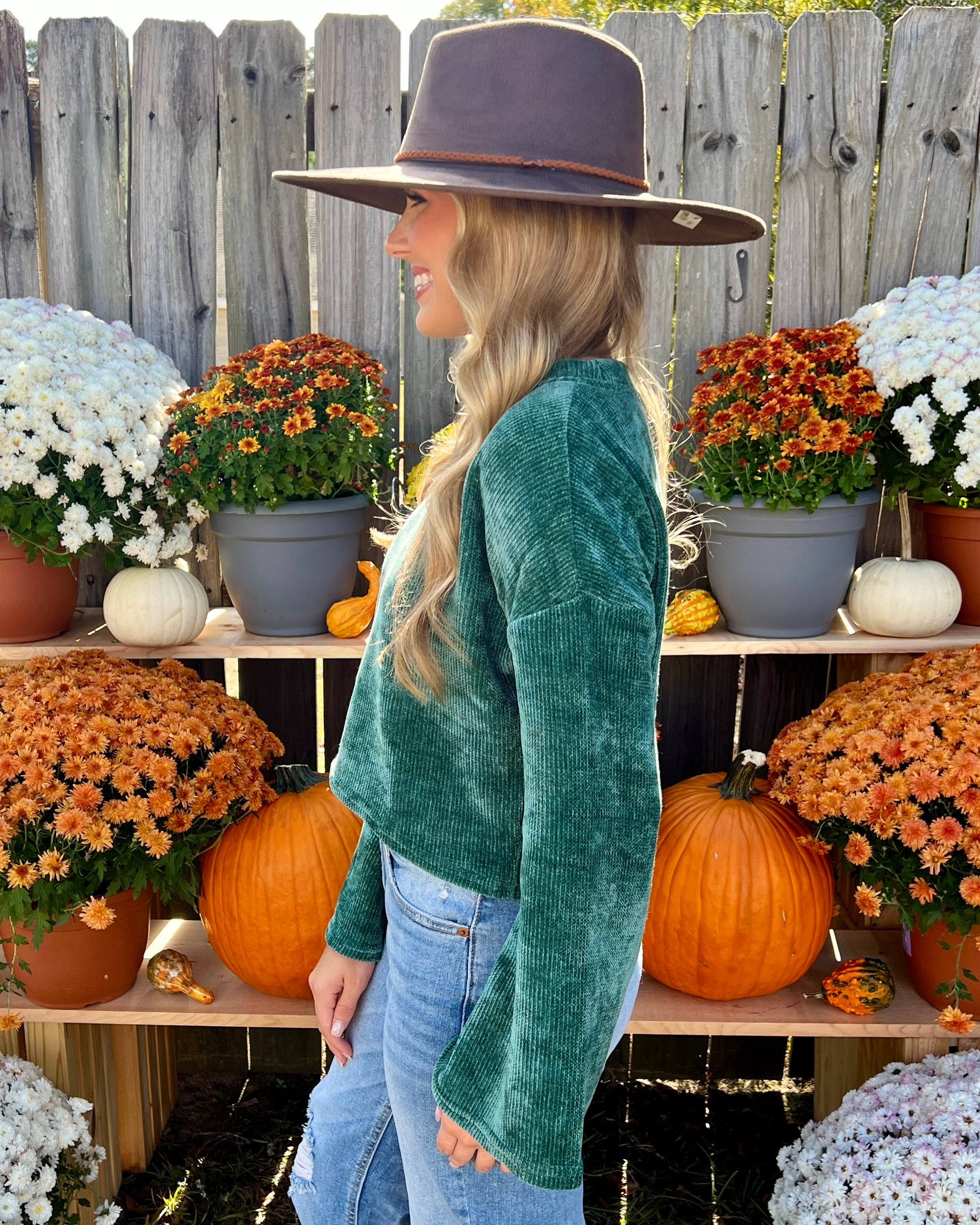 Dreaming Of Green Ribbed Velvet Top-Shop-Womens-Boutique-Clothing