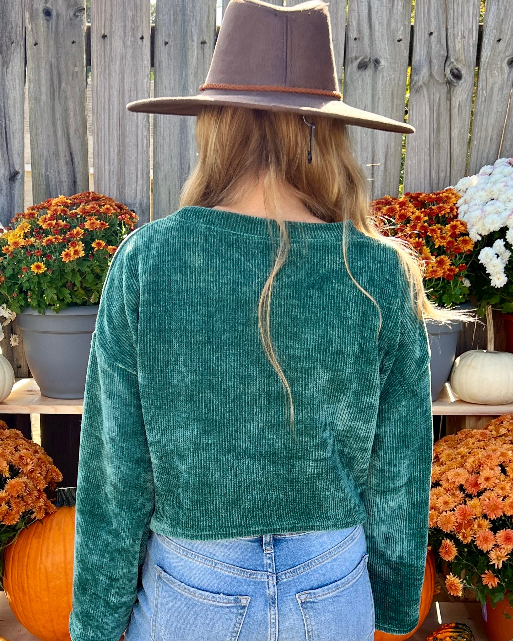 Dreaming Of Green Ribbed Velvet Top-Shop-Womens-Boutique-Clothing