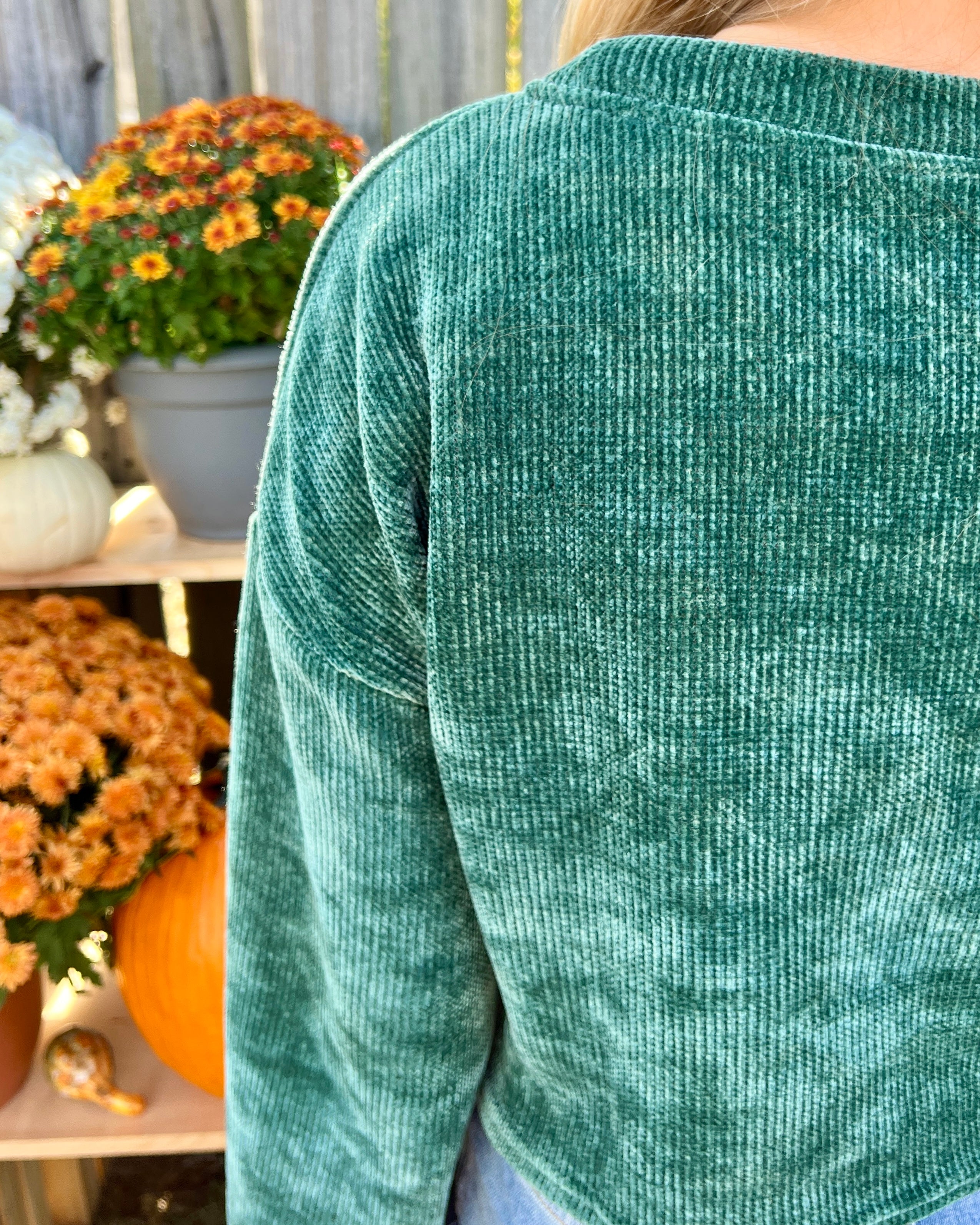 Dreaming Of Green Ribbed Velvet Top-Shop-Womens-Boutique-Clothing