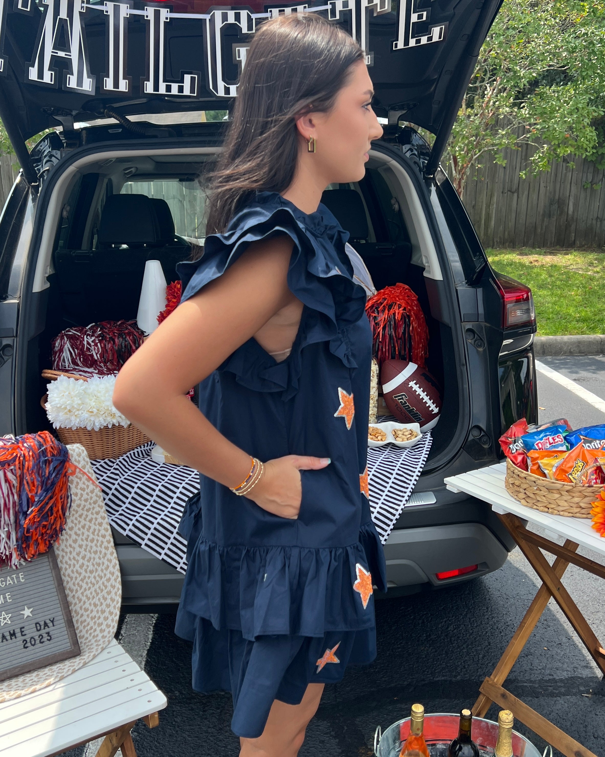Winning Team Navy Star Sequins Tiered Dress-Shop-Womens-Boutique-Clothing