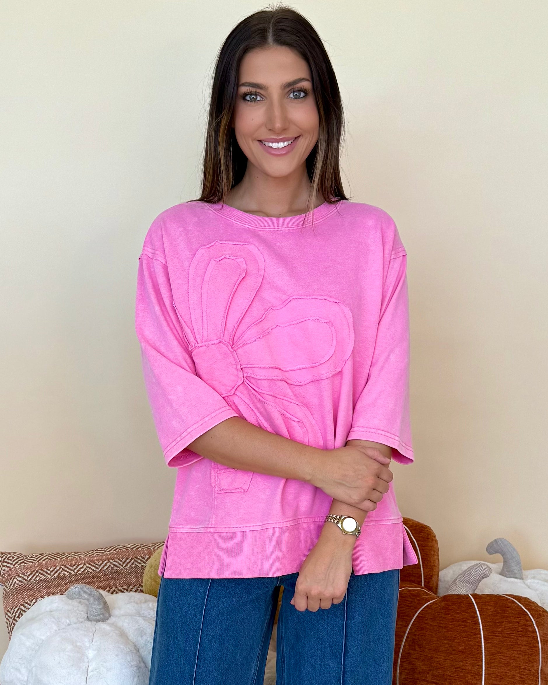 A Glance Pink Flower Top-Shop-Womens-Boutique-Clothing