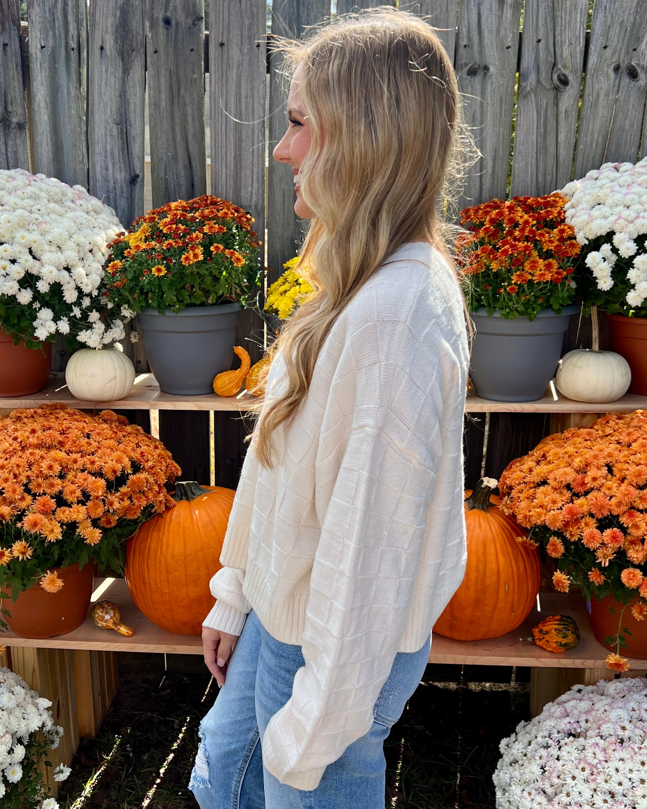 Crushing On You Cream Checkered Texture Sweater-Shop-Womens-Boutique-Clothing