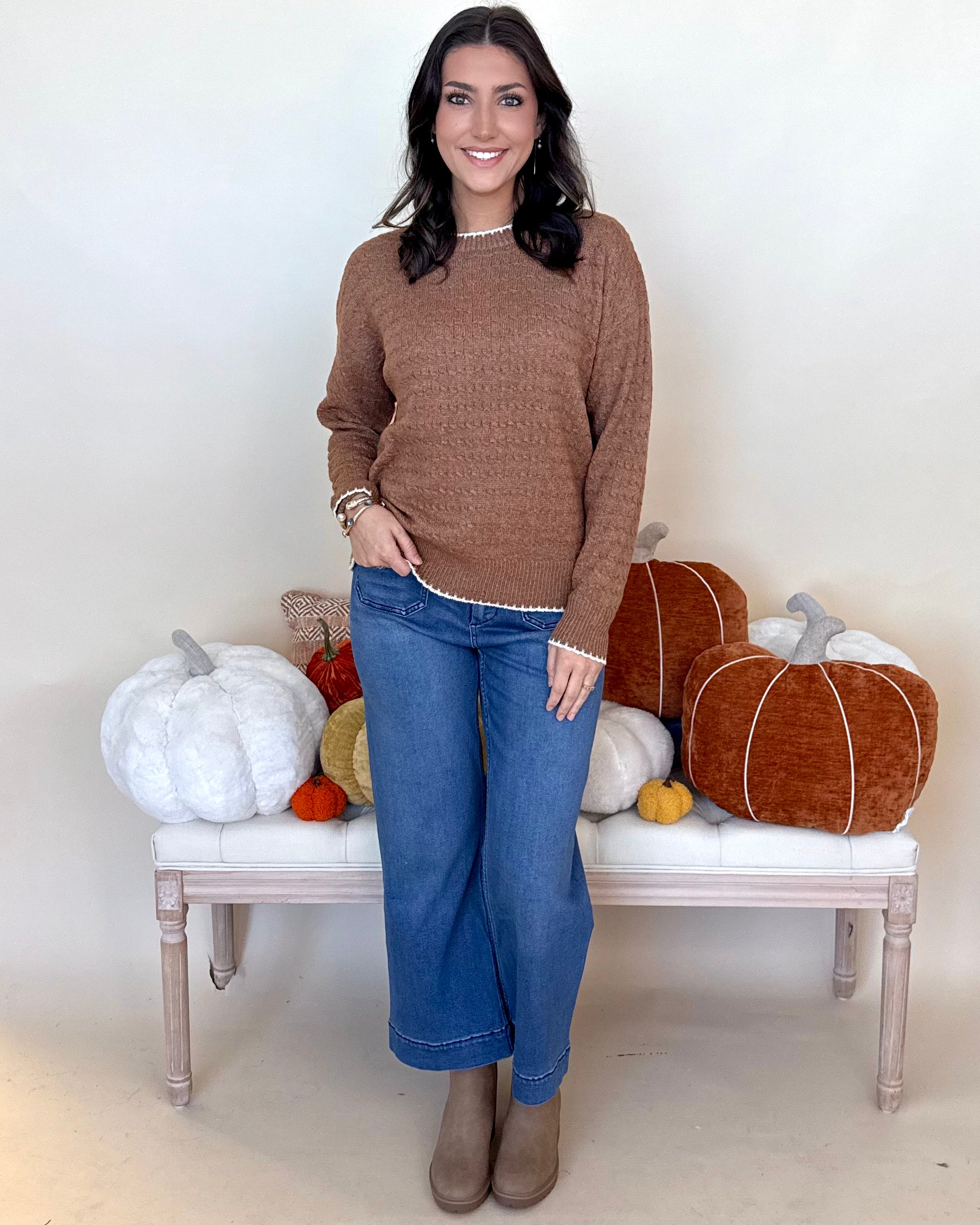 Doing My Best Camel Stitched Cable Sweater-Shop-Womens-Boutique-Clothing