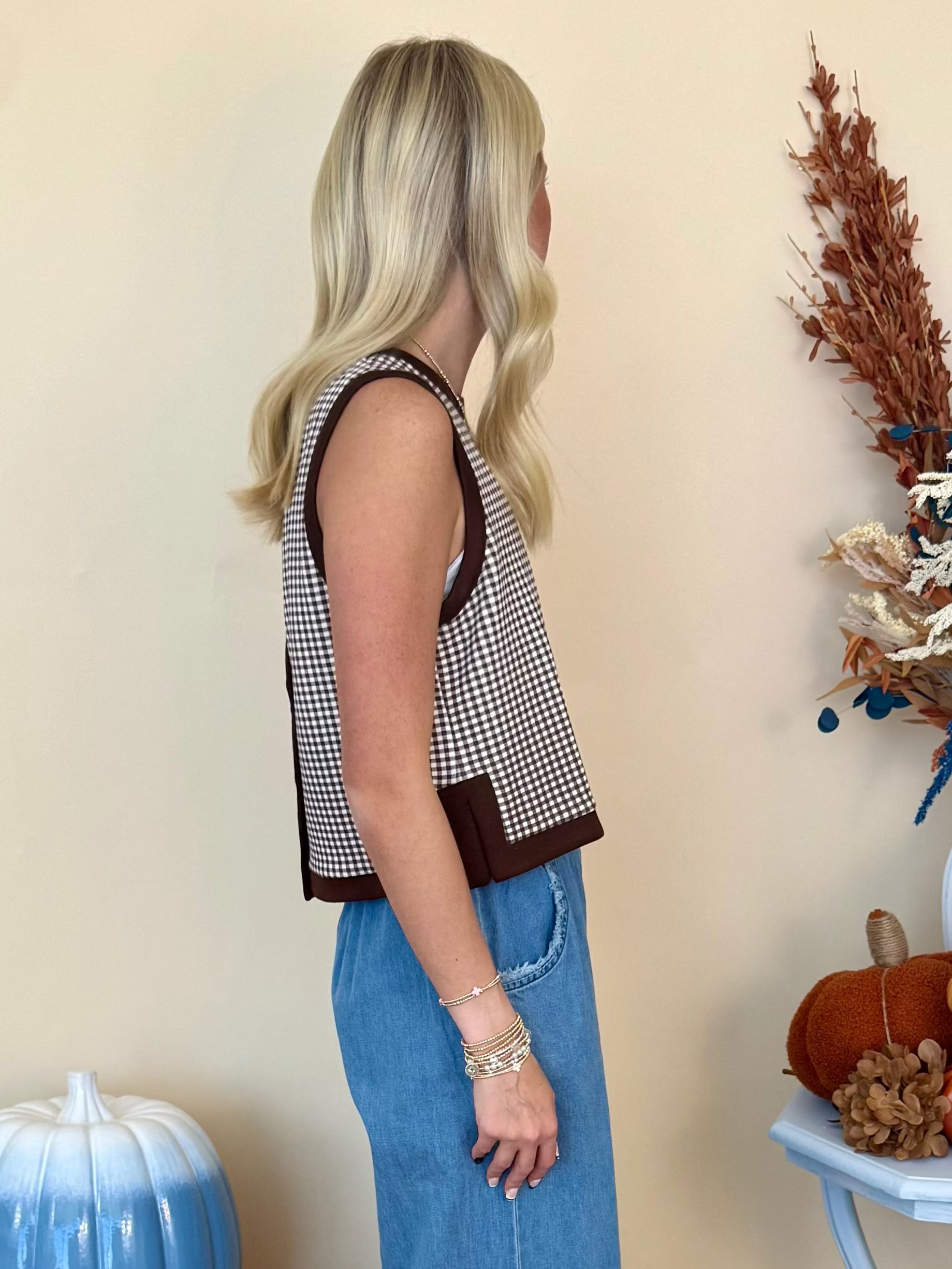 Wild & Free Brown Gingham Sleeveless Knit Top