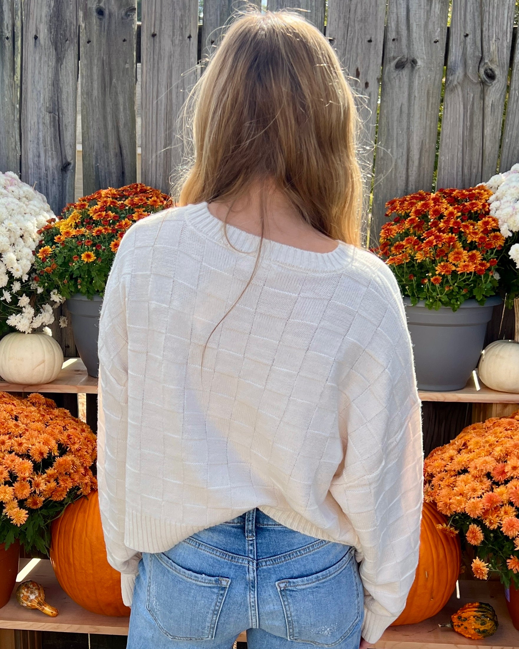 Crushing On You Cream Checkered Texture Sweater-Shop-Womens-Boutique-Clothing