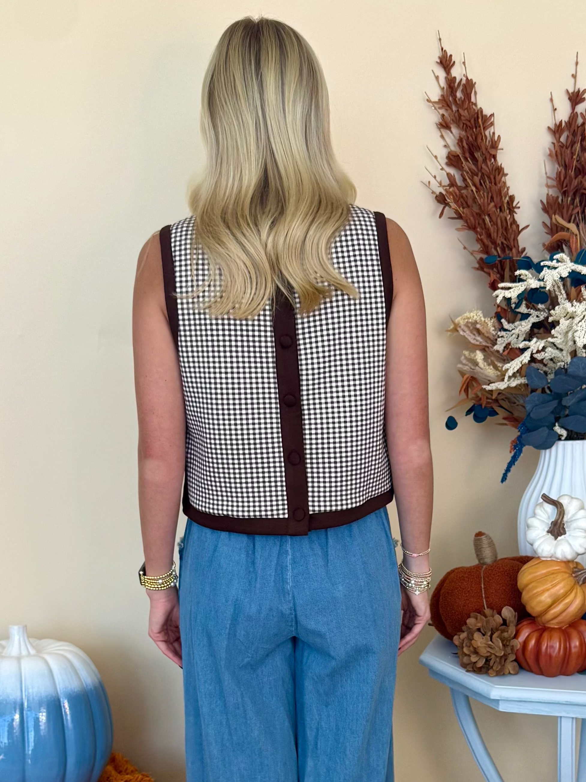 Wild & Free Brown Gingham Sleeveless Knit Top