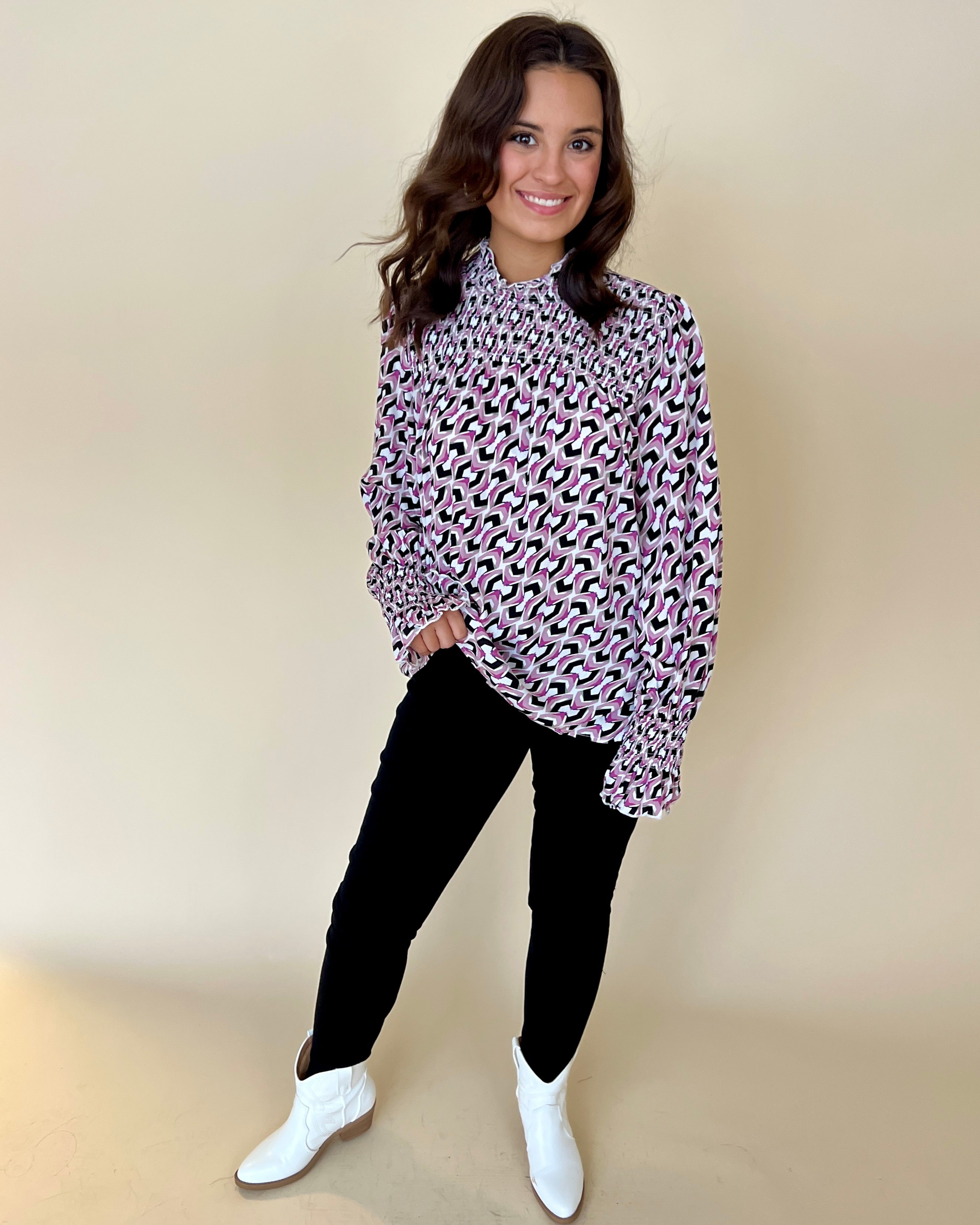 Stride Forward Purple Printed Smocked Top-Shop-Womens-Boutique-Clothing