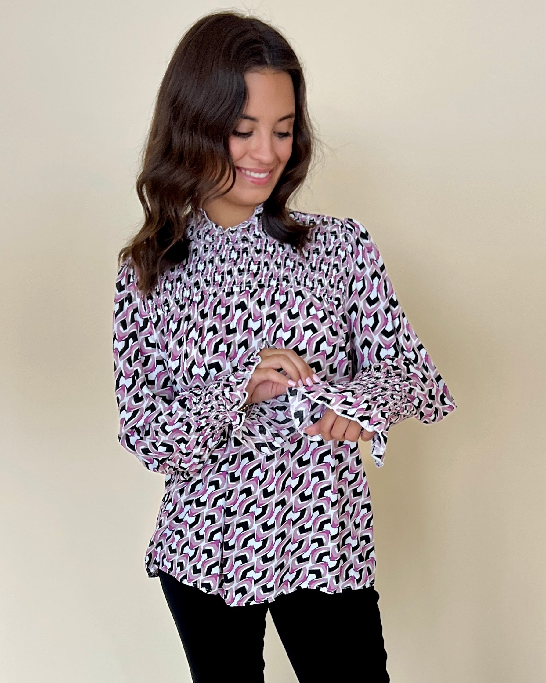 Stride Forward Purple Printed Smocked Top-Shop-Womens-Boutique-Clothing