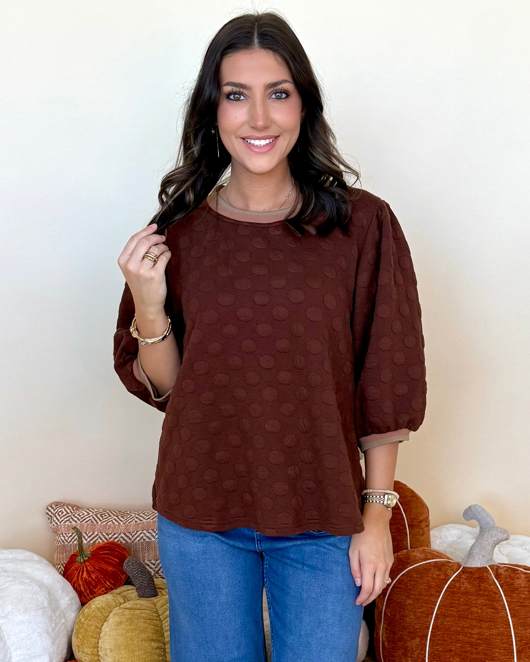 Keep Watching Brown Embossed Stripe Top-Shop-Womens-Boutique-Clothing