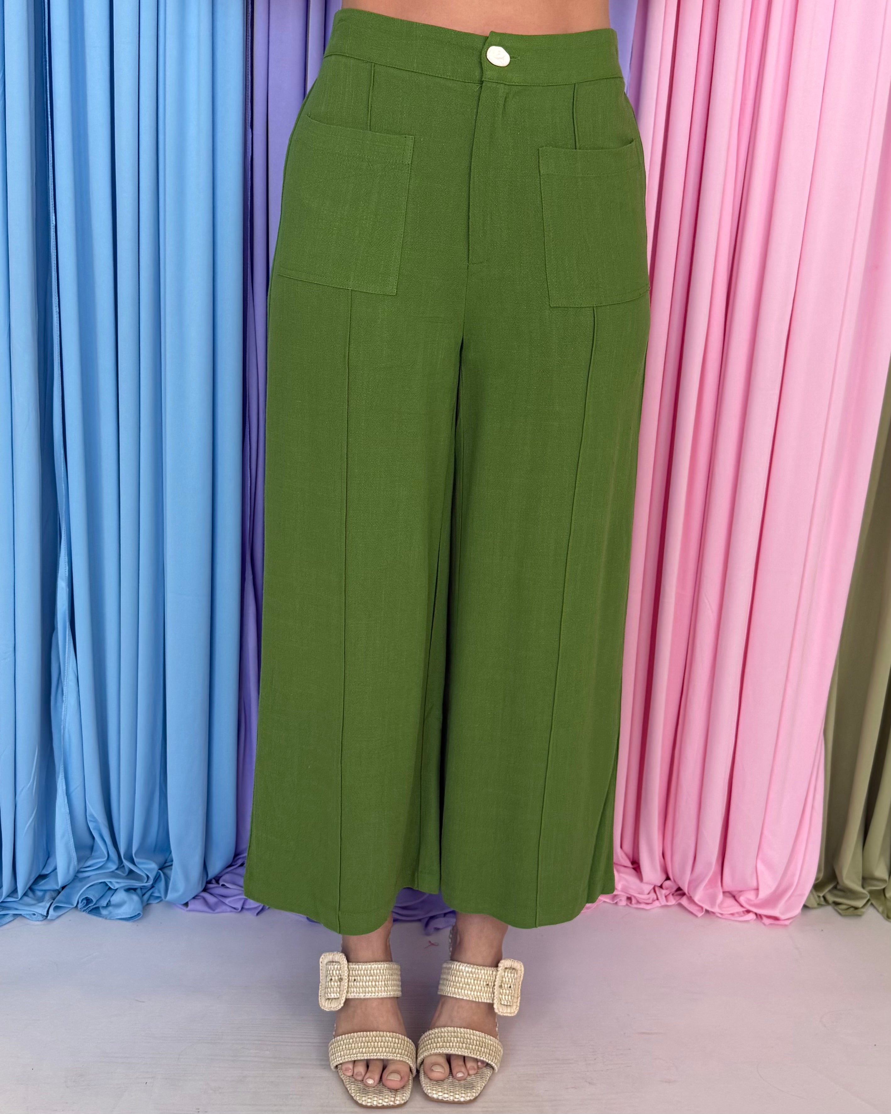 Soft Focus Matcha Front Patch Woven Pants-Shop-Womens-Boutique-Clothing