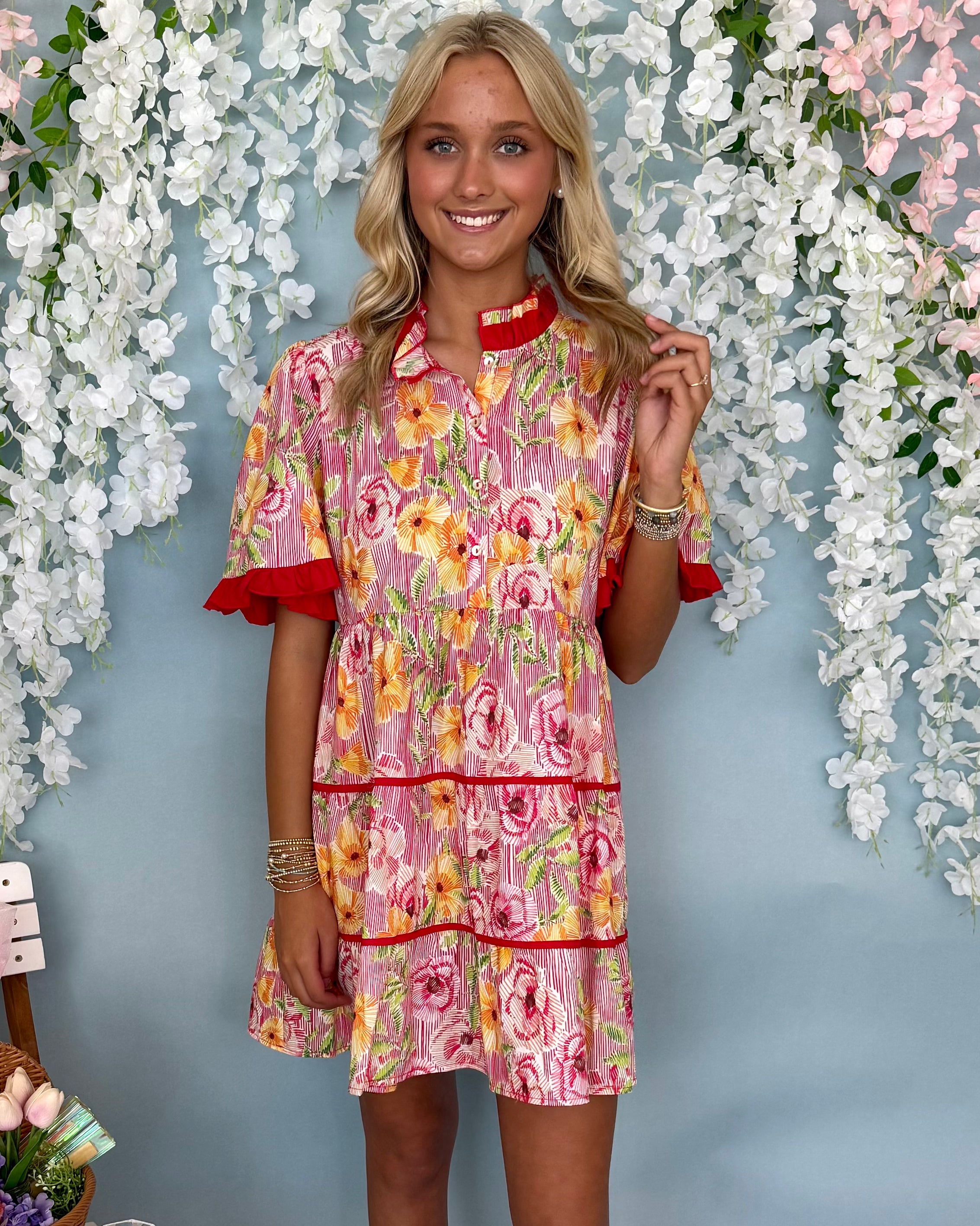 A Certainty Red Floral Tier Dress-Shop-Womens-Boutique-Clothing