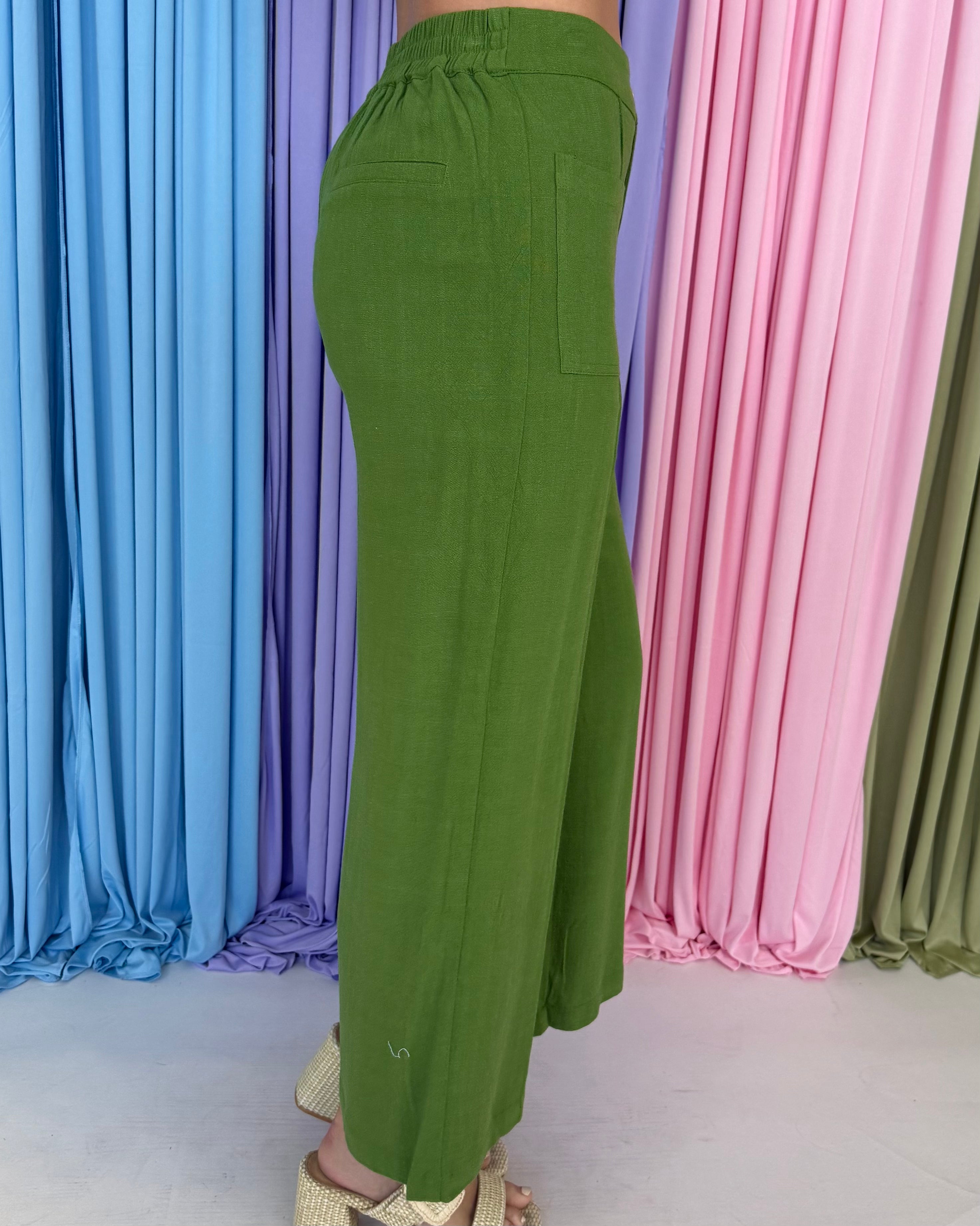 Soft Focus Matcha Front Patch Woven Pants-Shop-Womens-Boutique-Clothing
