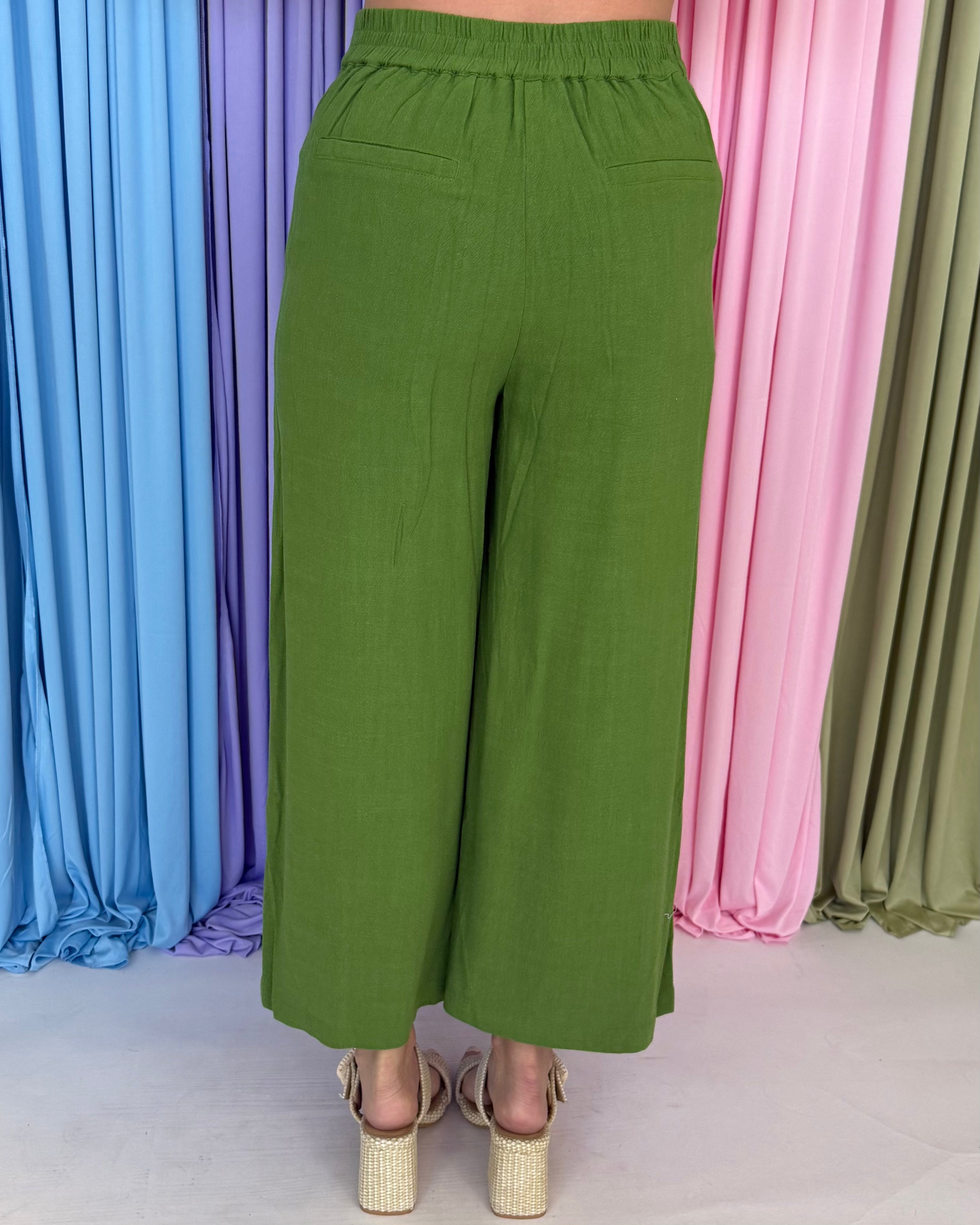 Soft Focus Matcha Front Patch Woven Pants-Shop-Womens-Boutique-Clothing