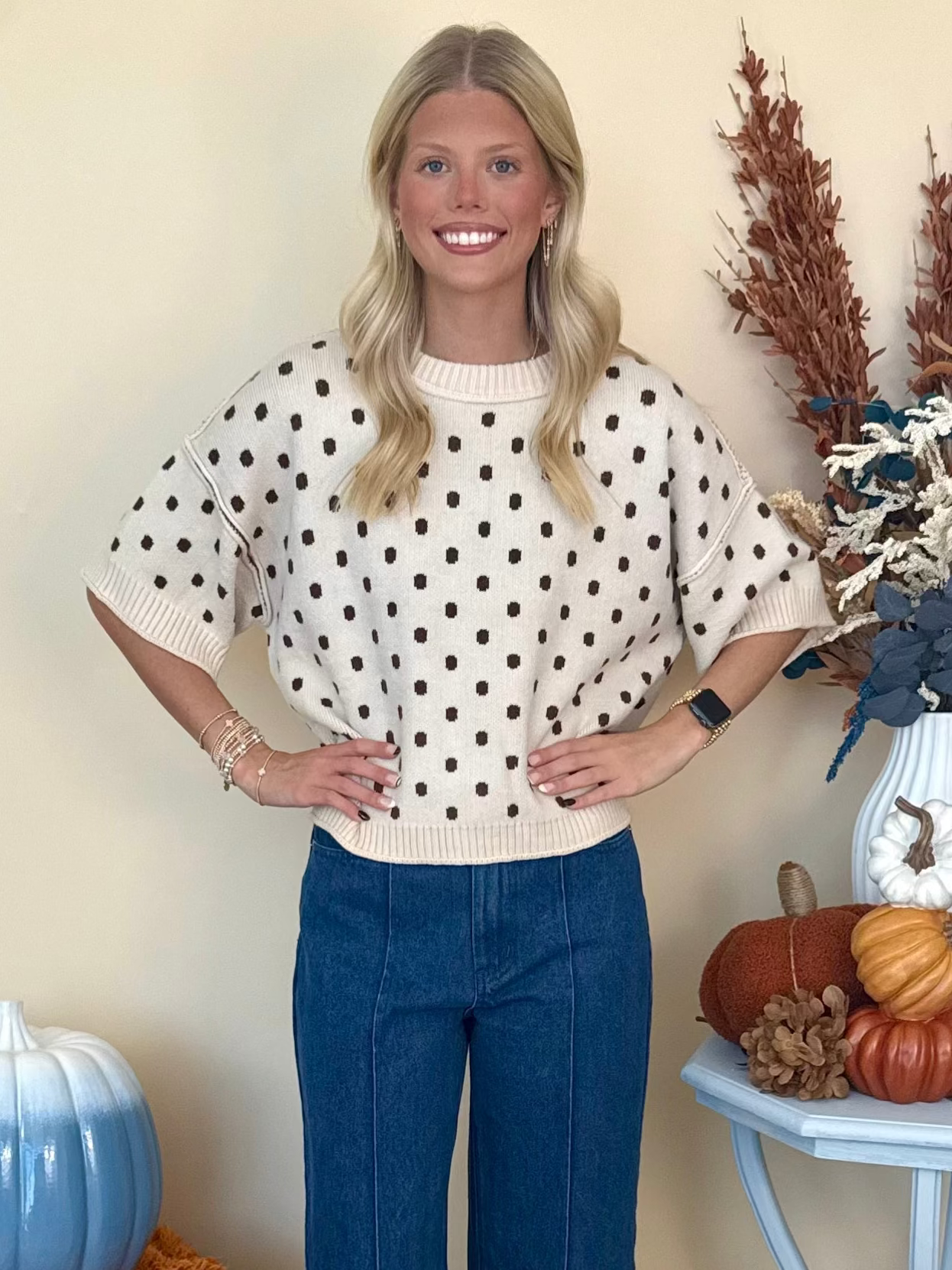 Morning Light Ecru Polka Dot Sweater