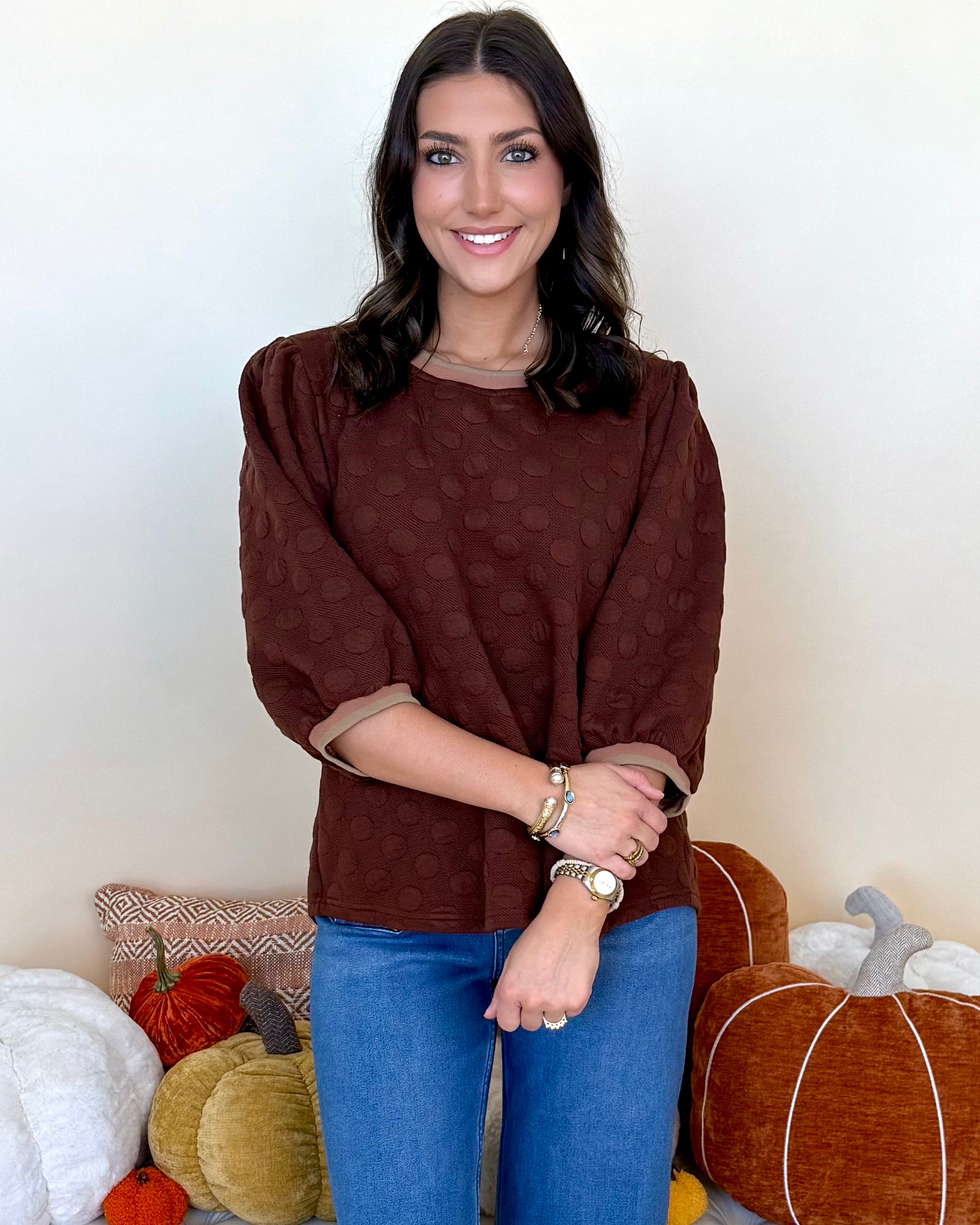 Keep Watching Brown Embossed Stripe Top-Shop-Womens-Boutique-Clothing