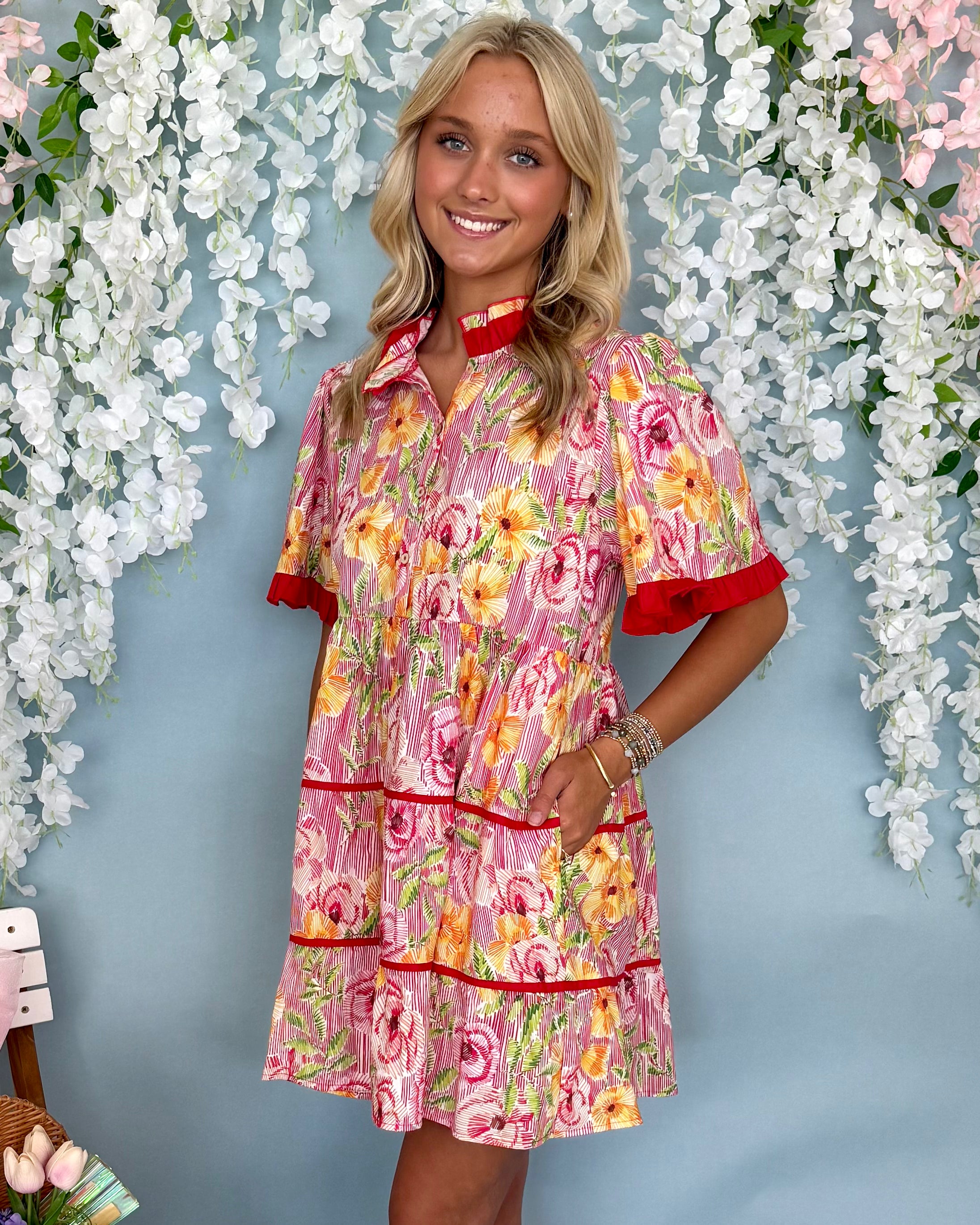 A Certainty Red Floral Tier Dress-Shop-Womens-Boutique-Clothing